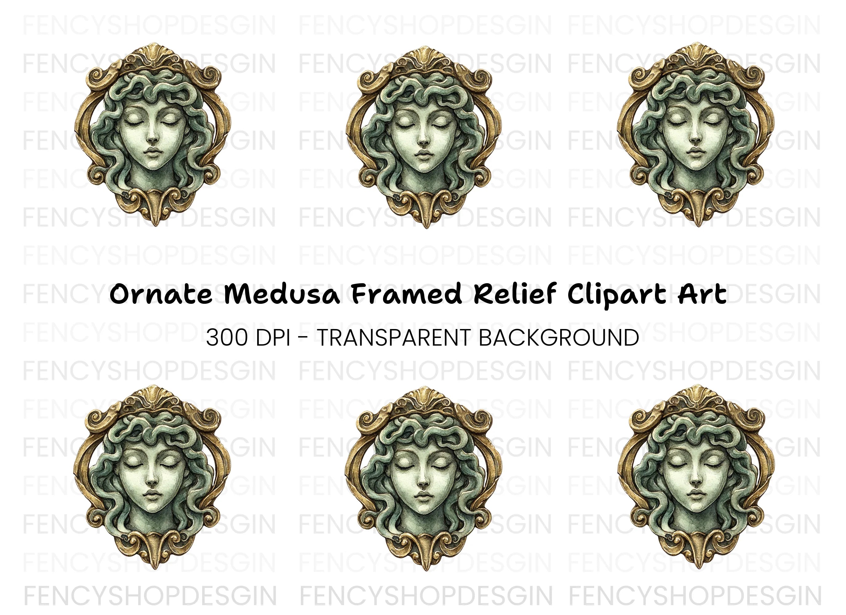 Ornate Medusa Head Clipart Bundle