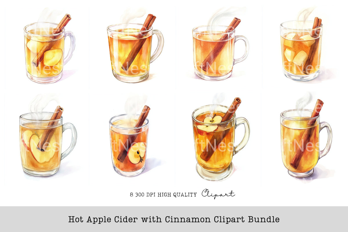 Hot Apple Cider With Cinnamon Clipart Bundle