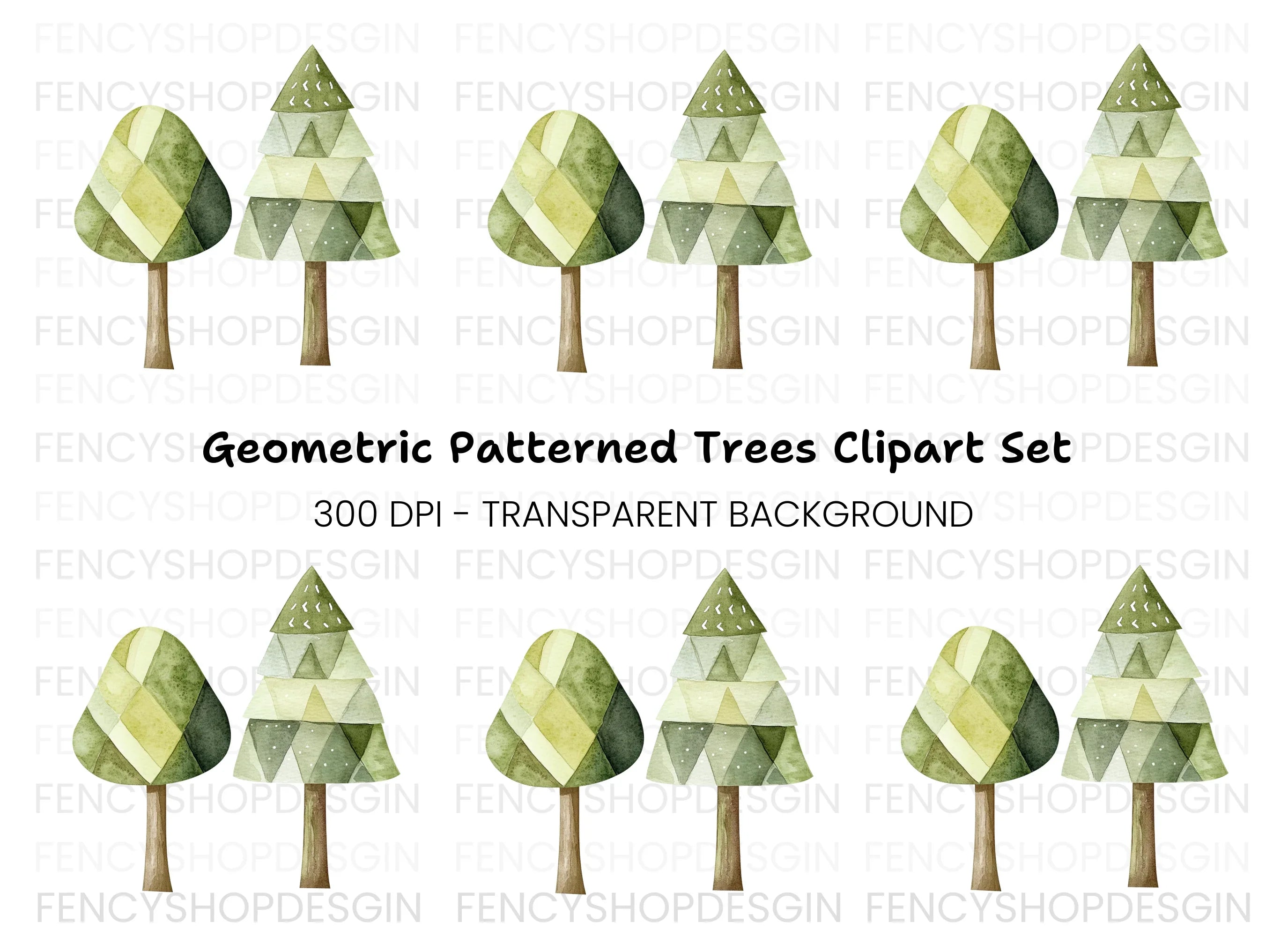 Geometric Tree Clipart Bundle