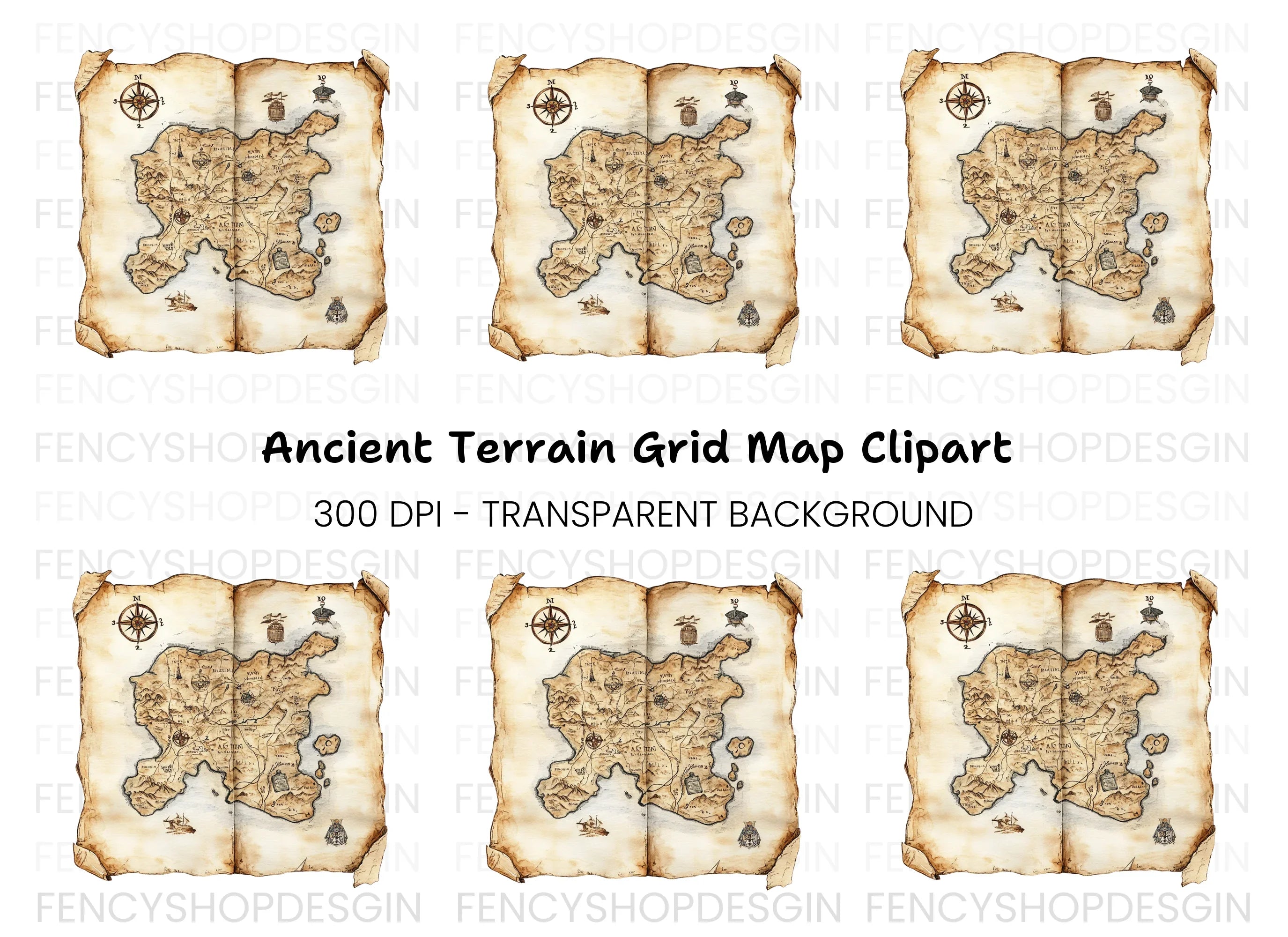 Vintage Treasure Island Map Clipart Bundle