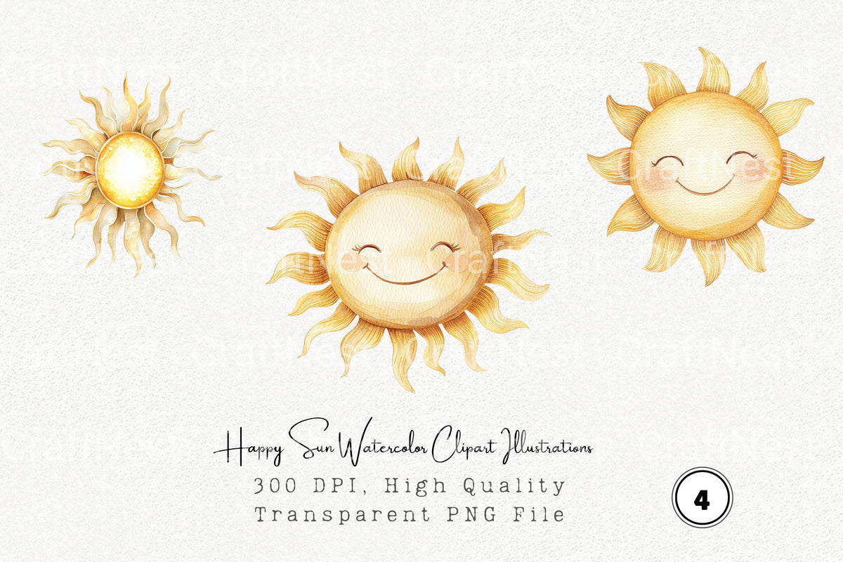 Happy Sun Illustrations Clipart Bundle
