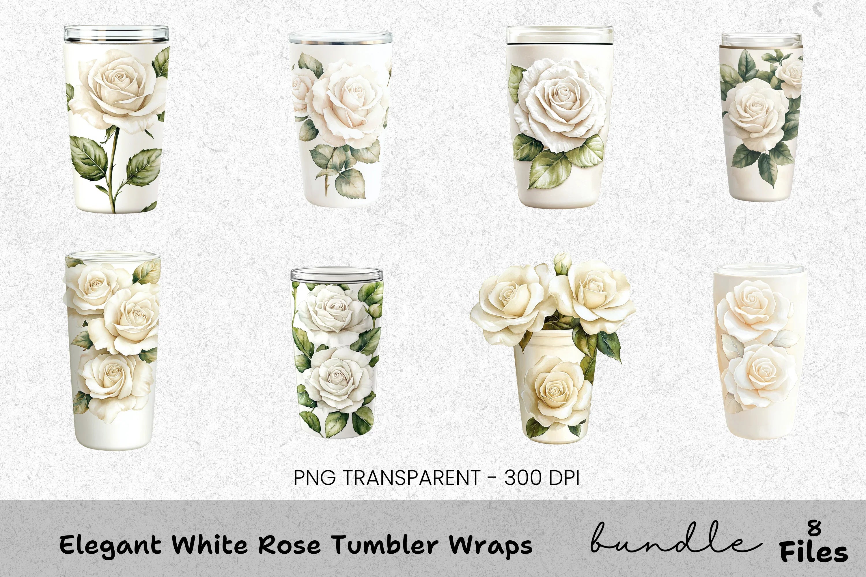 Elegant White Rose Tumbler Clipart Bundle