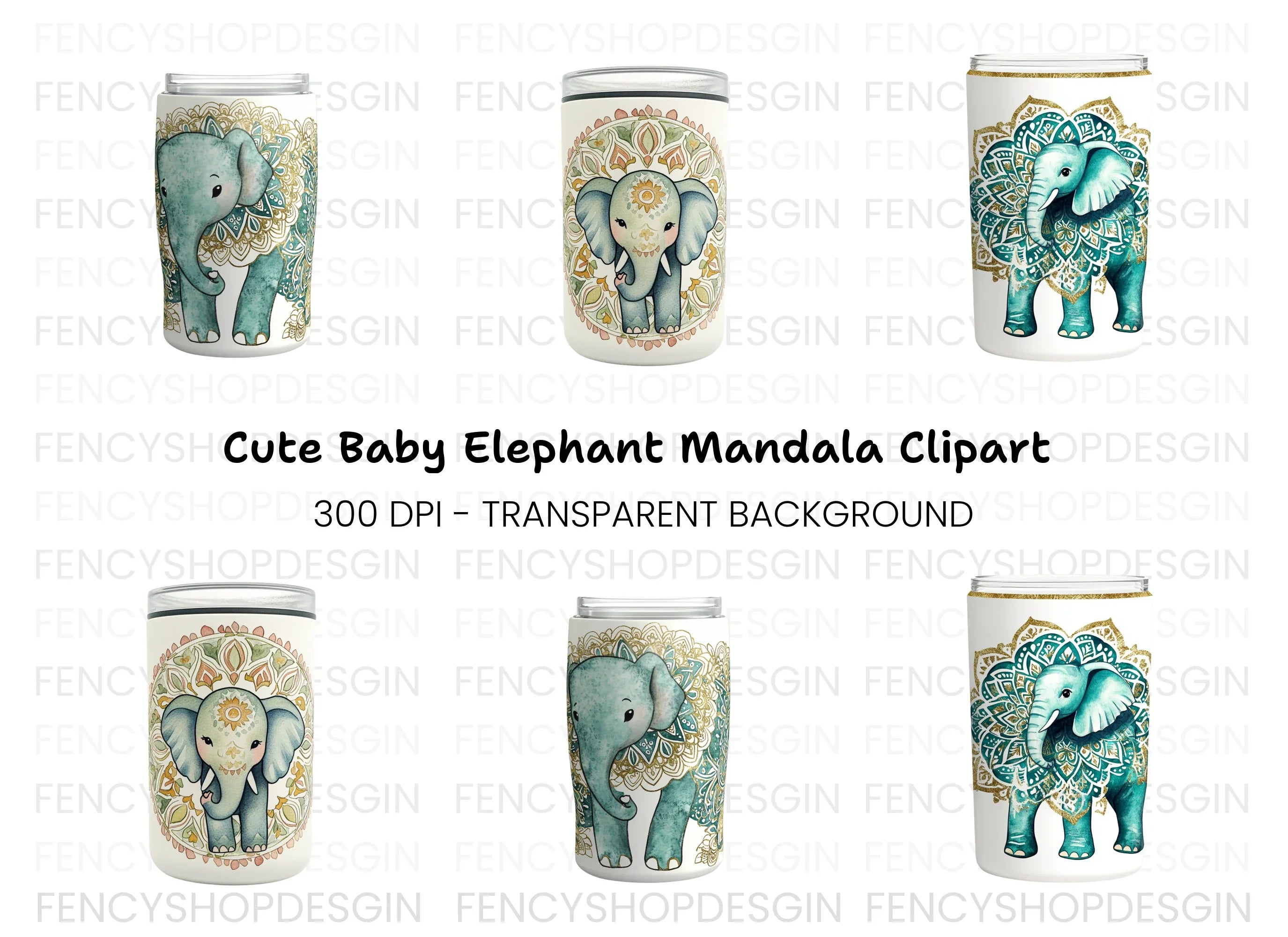 Cute Elephant Mandala Clipart Bundle