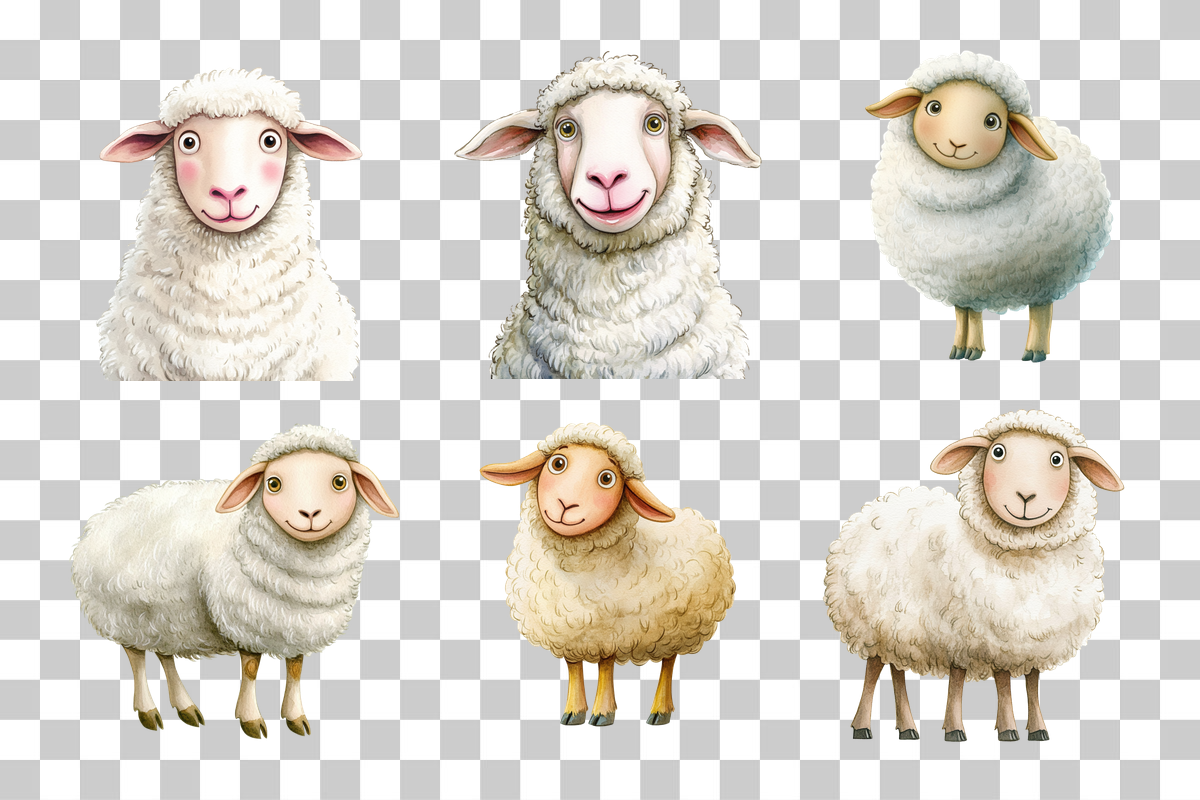 Funny Cartoon Sheep Clipart Bundle