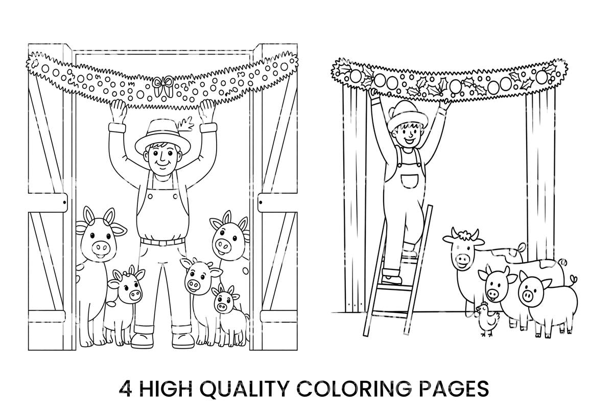 Farmer Decorating Barn with Animals Coloring Books