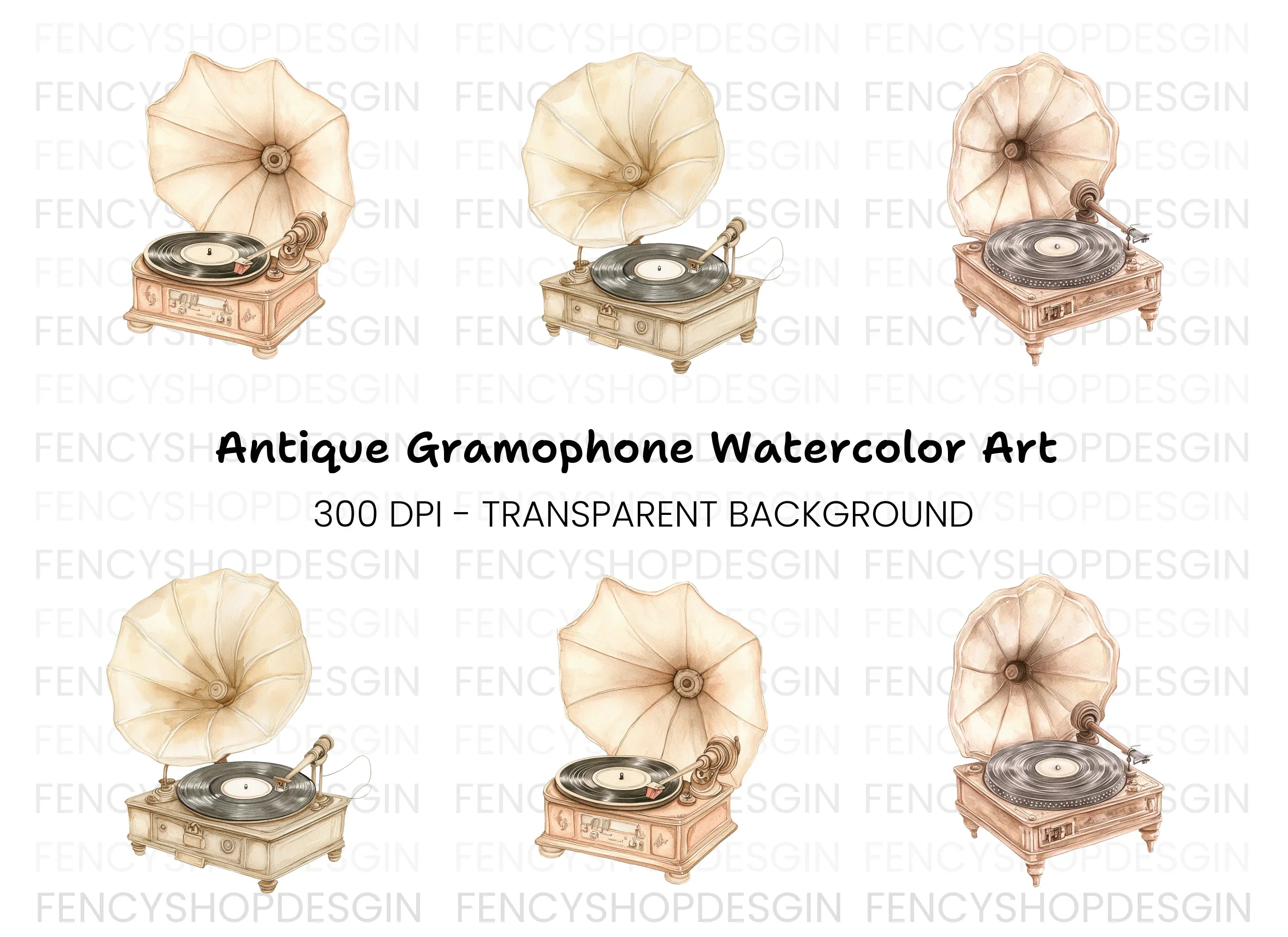 Antique Record Player Clipart Bundle