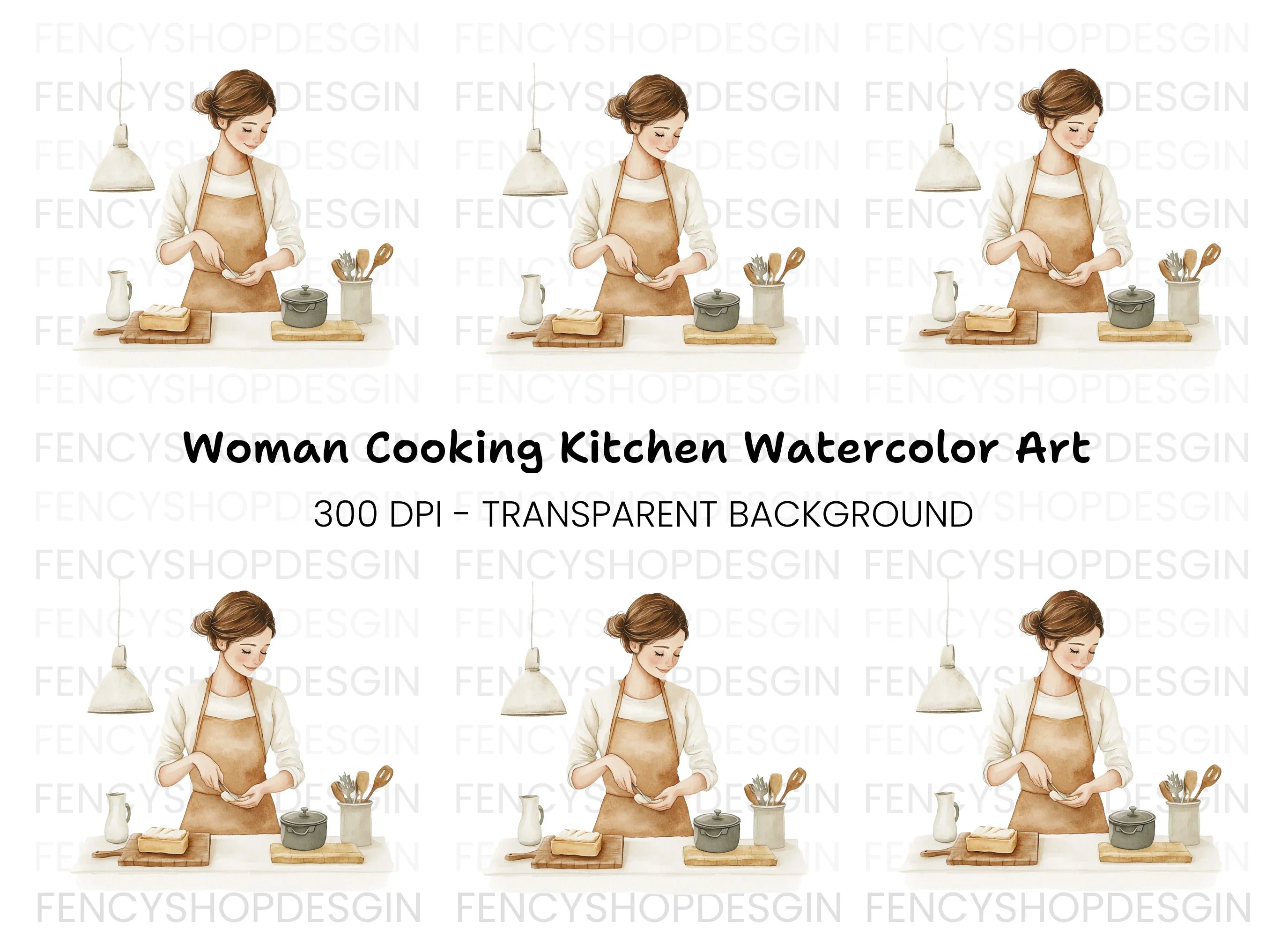 Kitchen Scene Woman Cooking Clipart Bundle