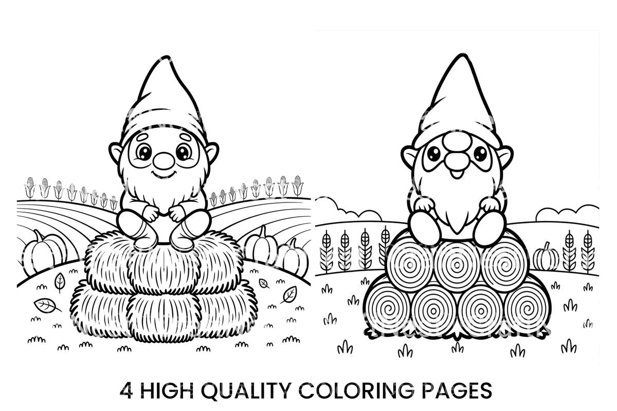 Autumn Gnome Hay Bale Coloring Books