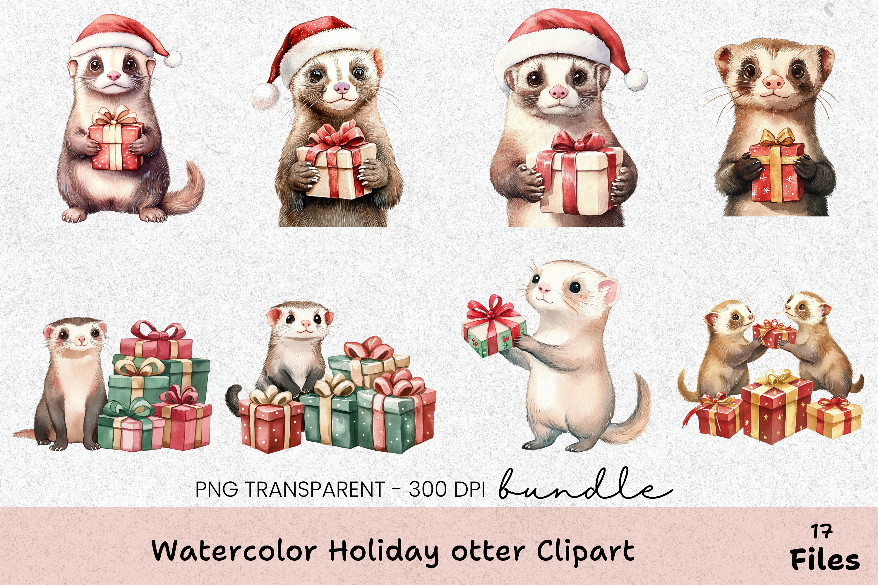 Holiday Otter Clipart Bundle