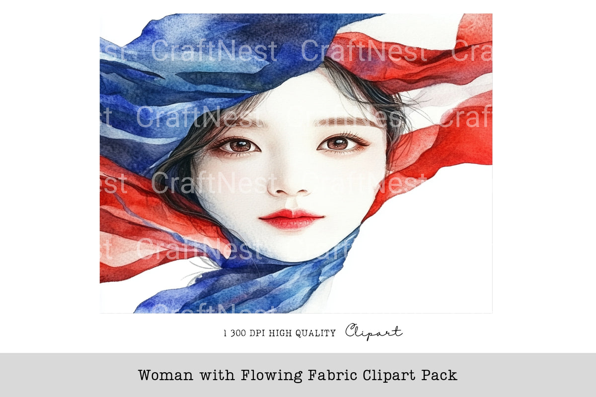 Woman With Flowing Fabric Clipart Bundle