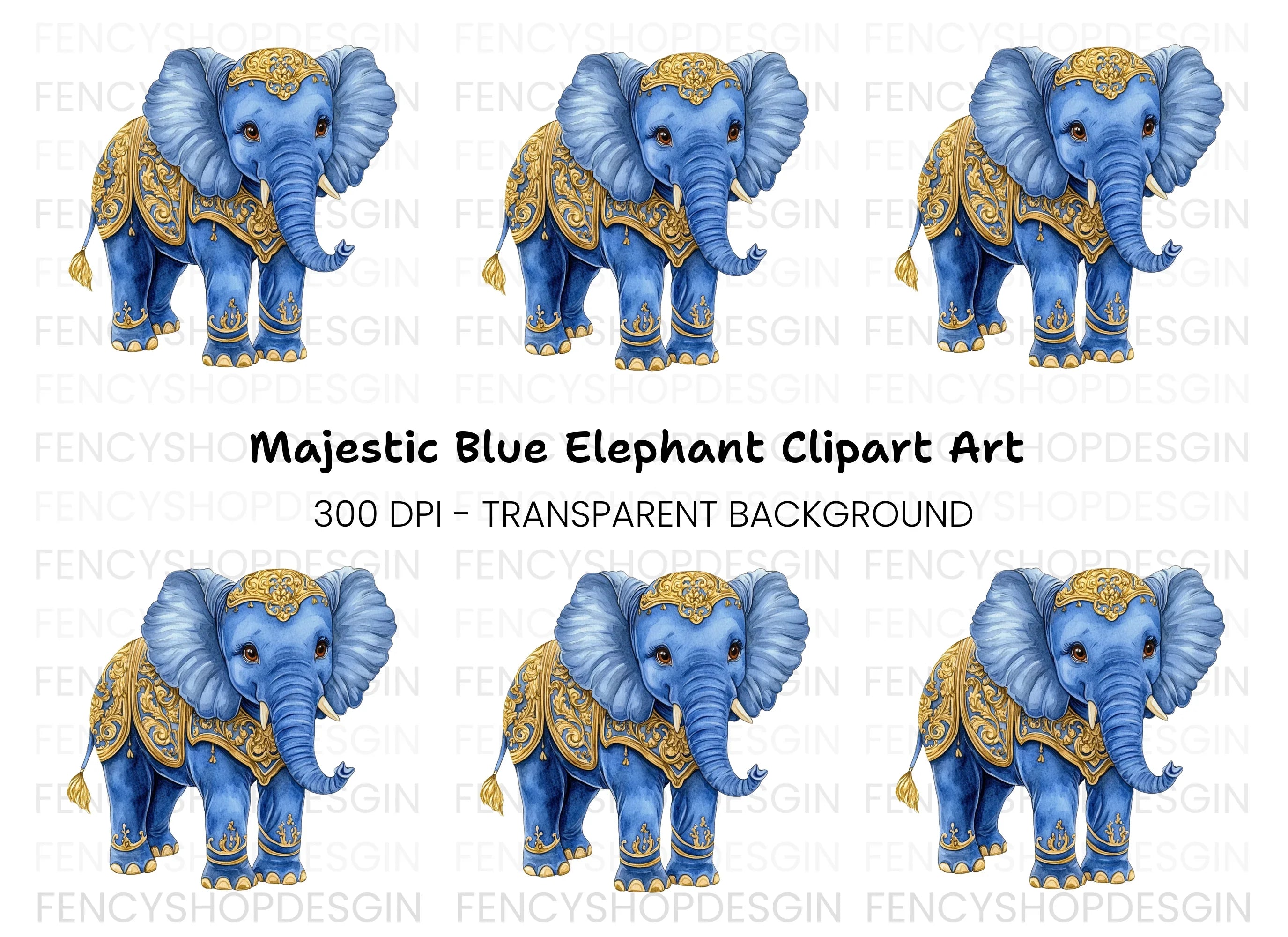Cute Baby Blue Elephant Clipart Bundle