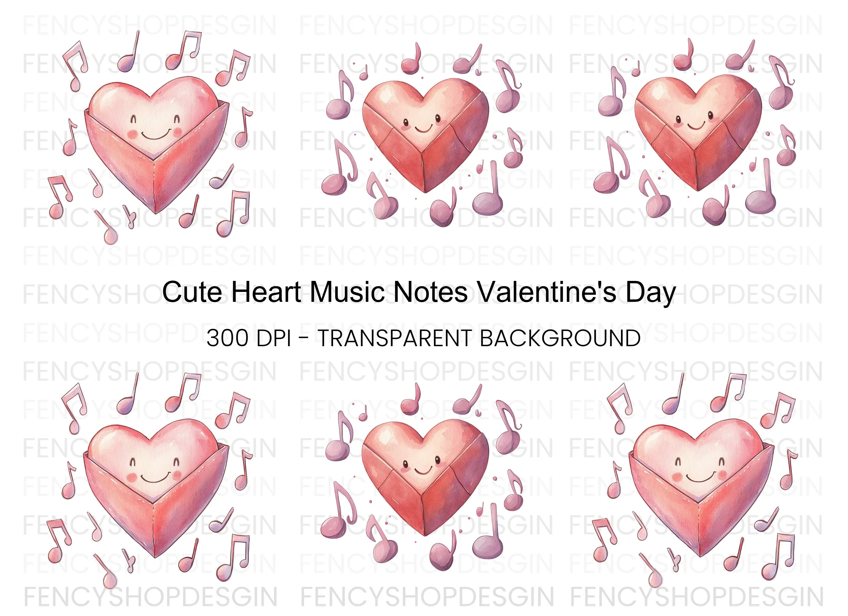 Cute Heart Music Notes Clipart Bundle