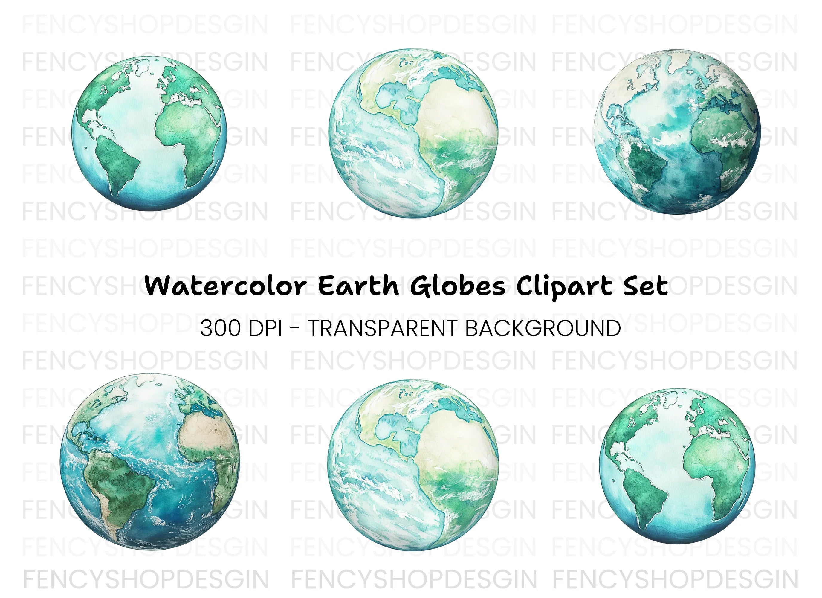 Green and Blue Earth Globes Clipart Bundle