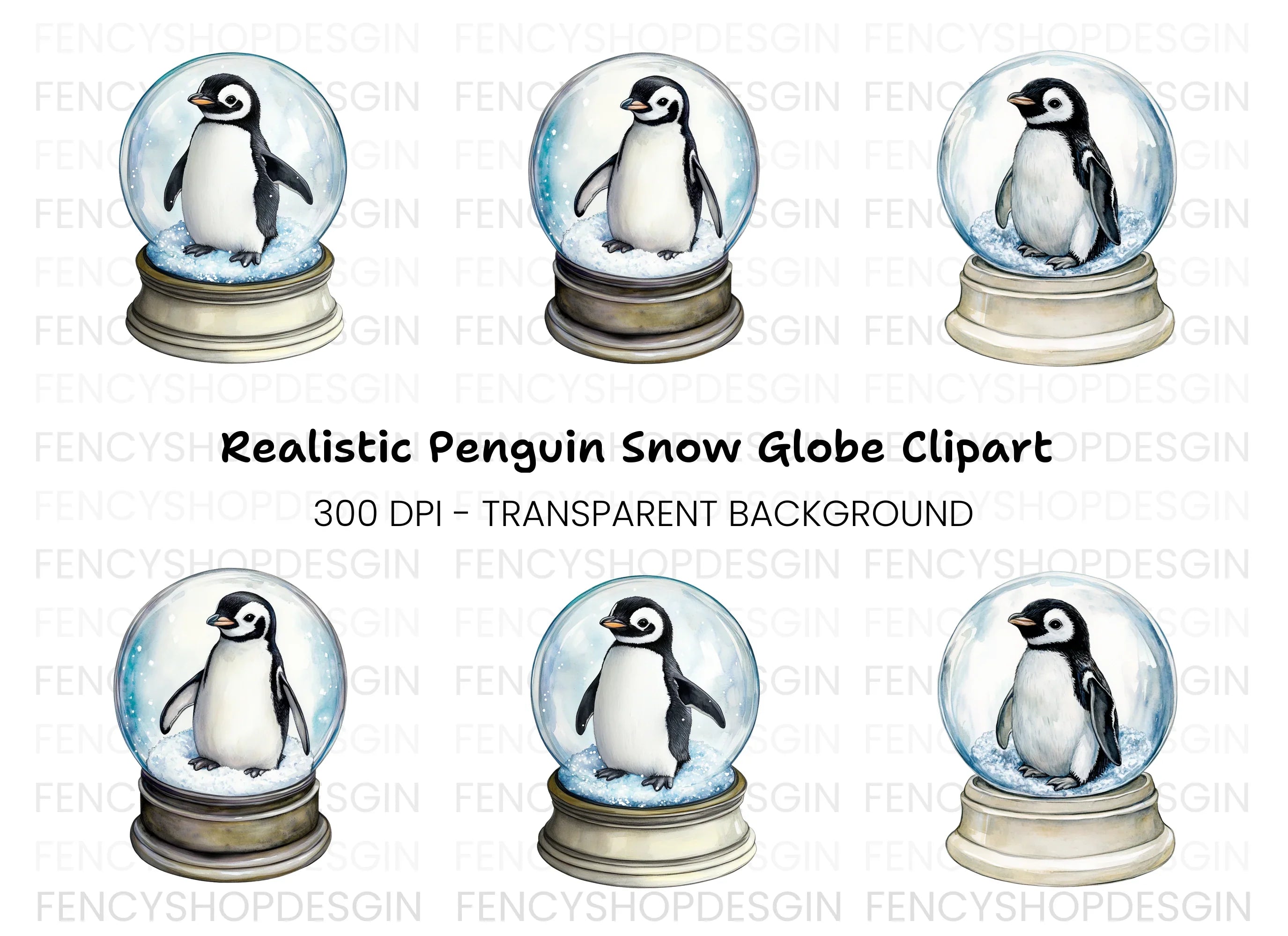 Penguin Snow Globe Clipart Bundle