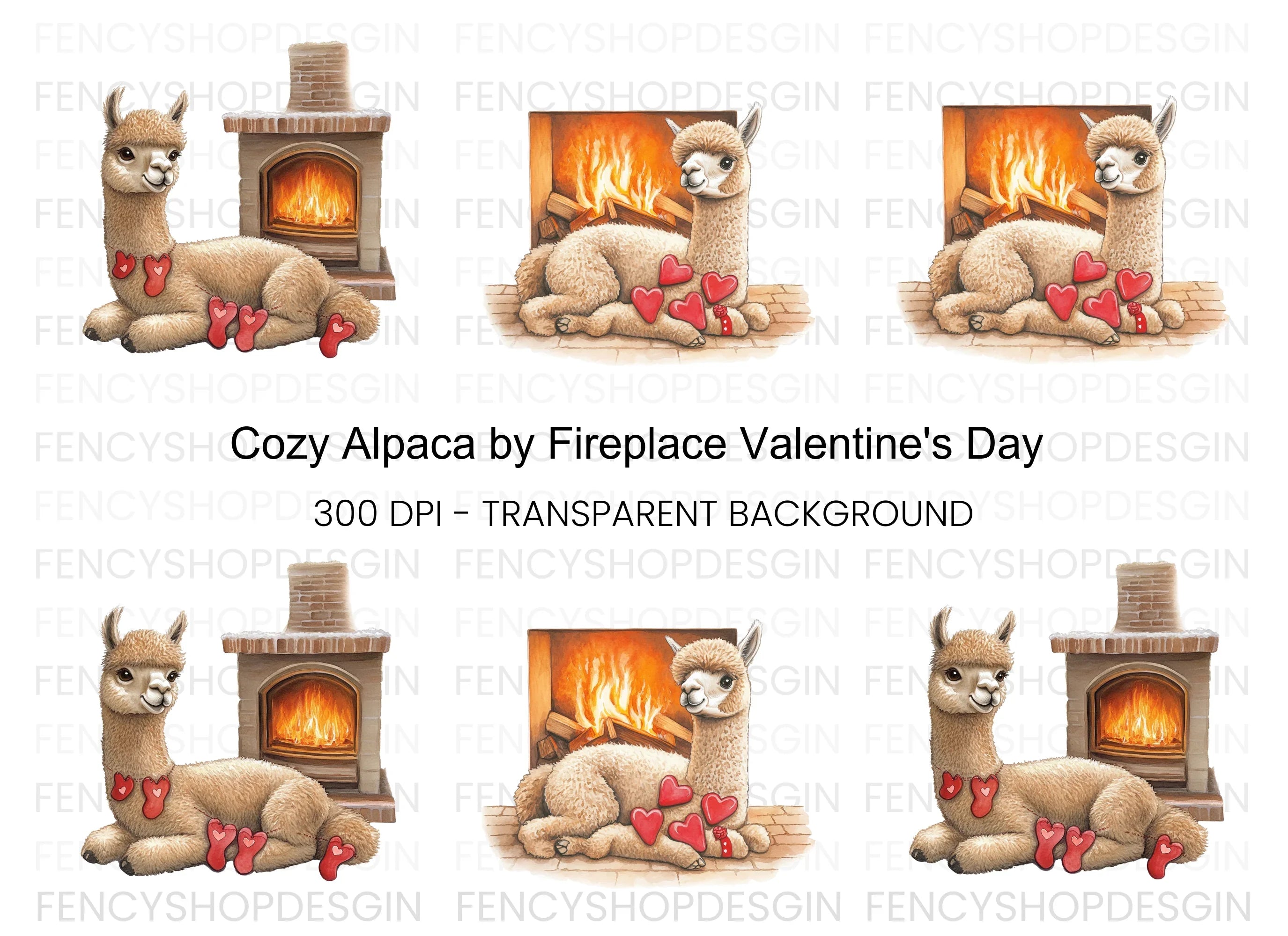 Cozy Alpacas by Fireplace Clipart Bundle