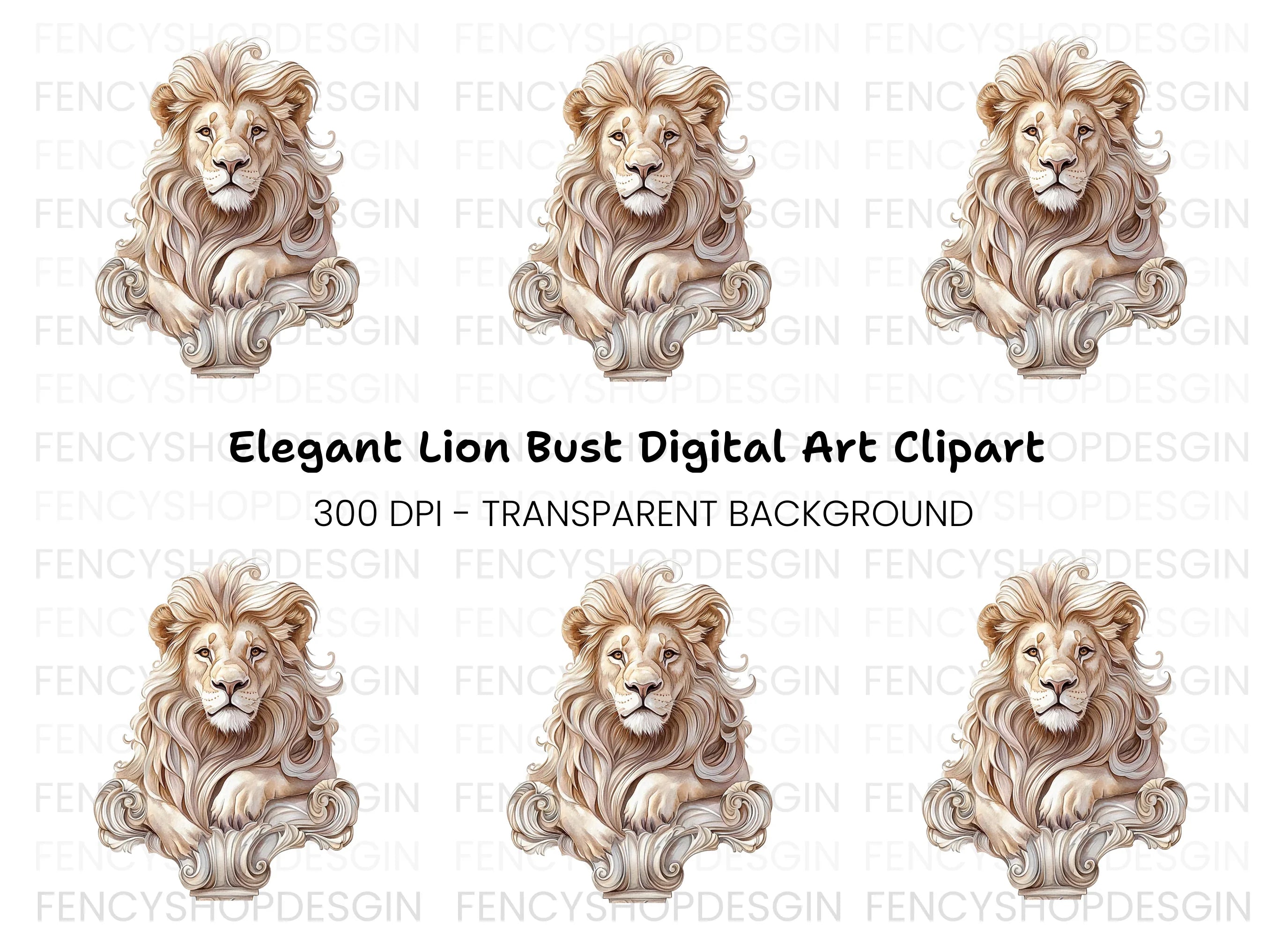 Regal Lion Bust with Ornate Base Clipart Bundle