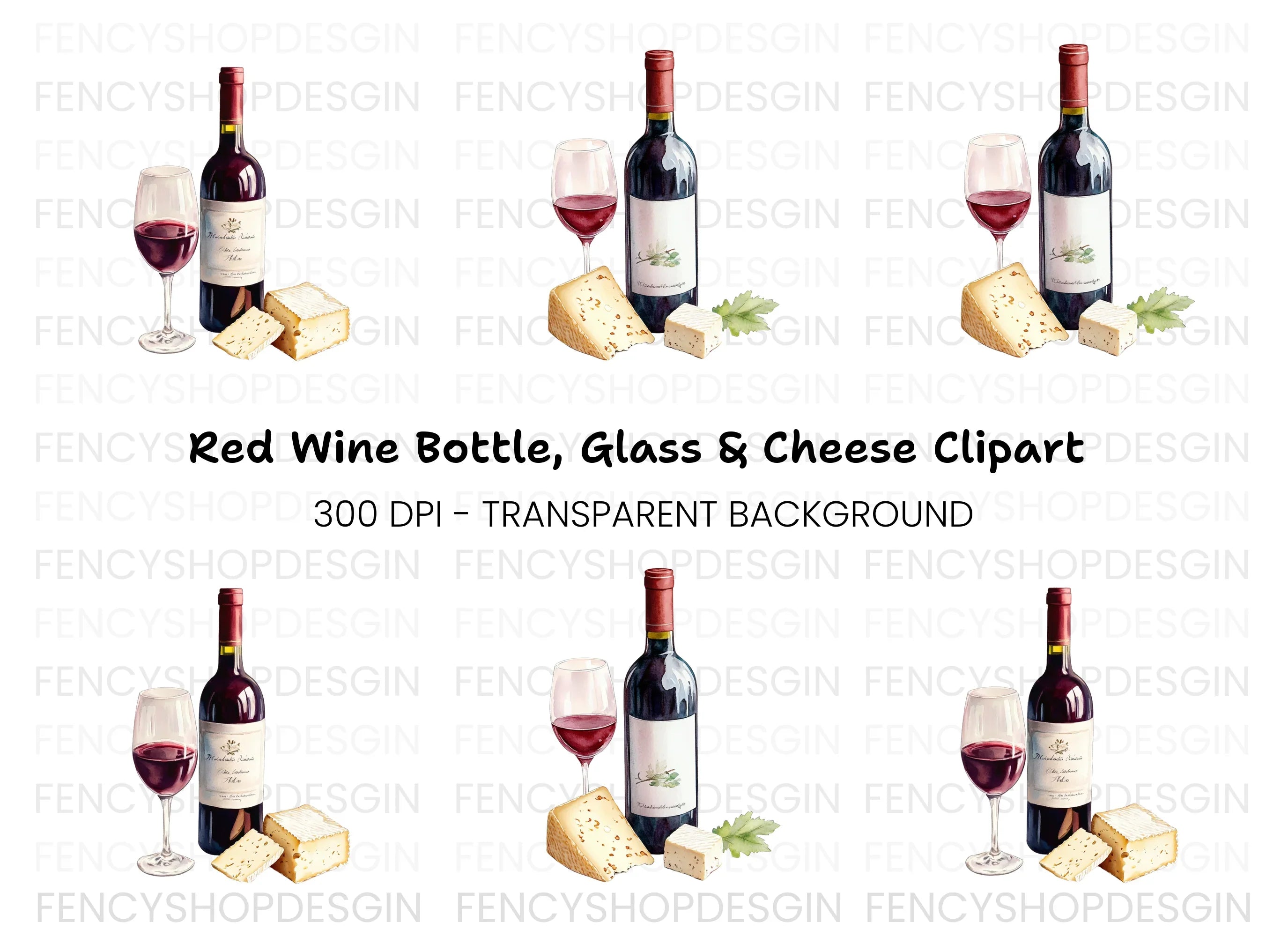 Wine and Cheese Pairing Clipart Bundle