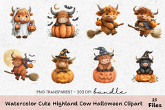 Cute Highland Cow Halloween Clipart Bundle - CraftNest - Digital Crafting and Art