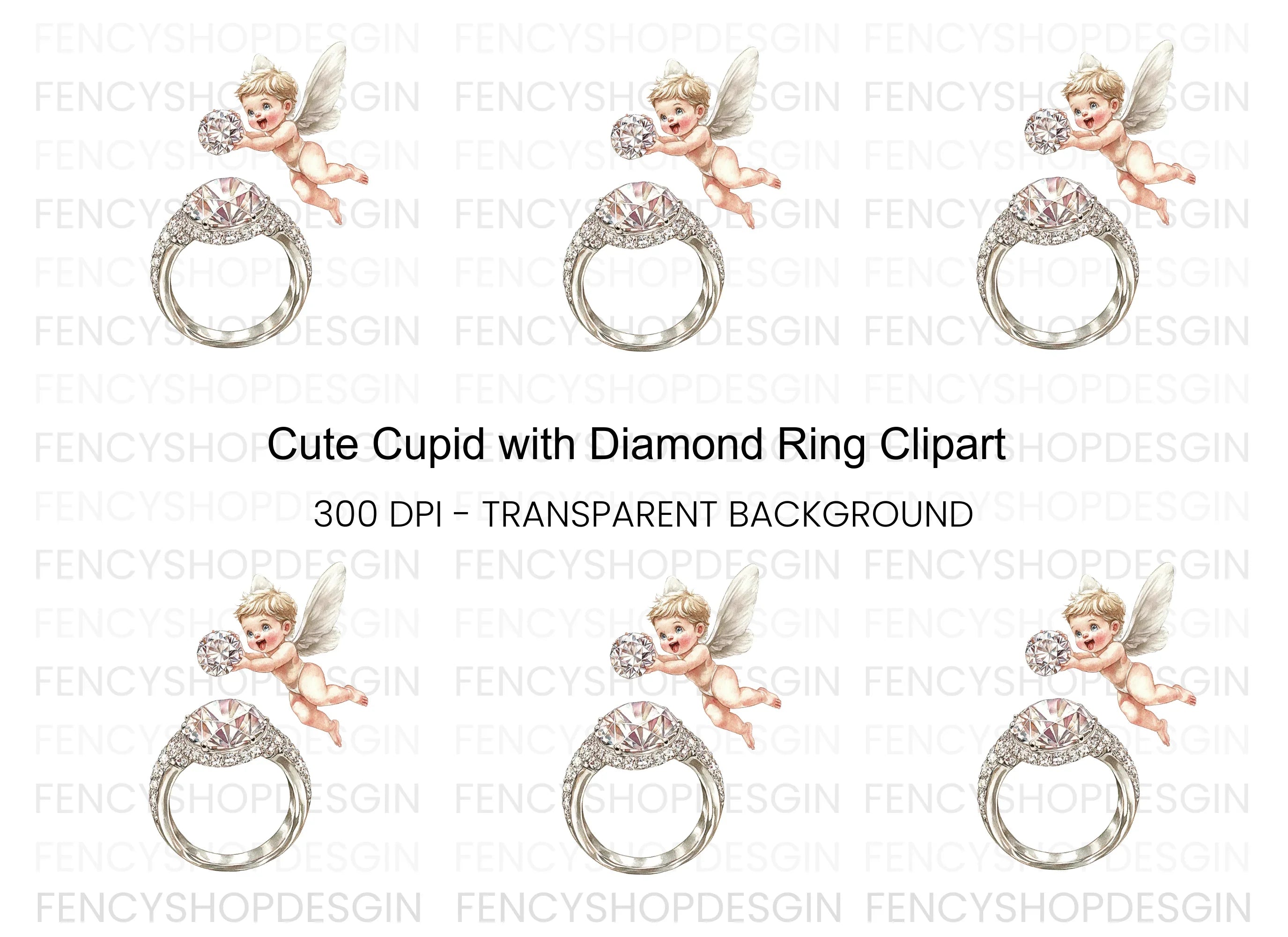 Diamond Ring and Cupid Clipart Bundle