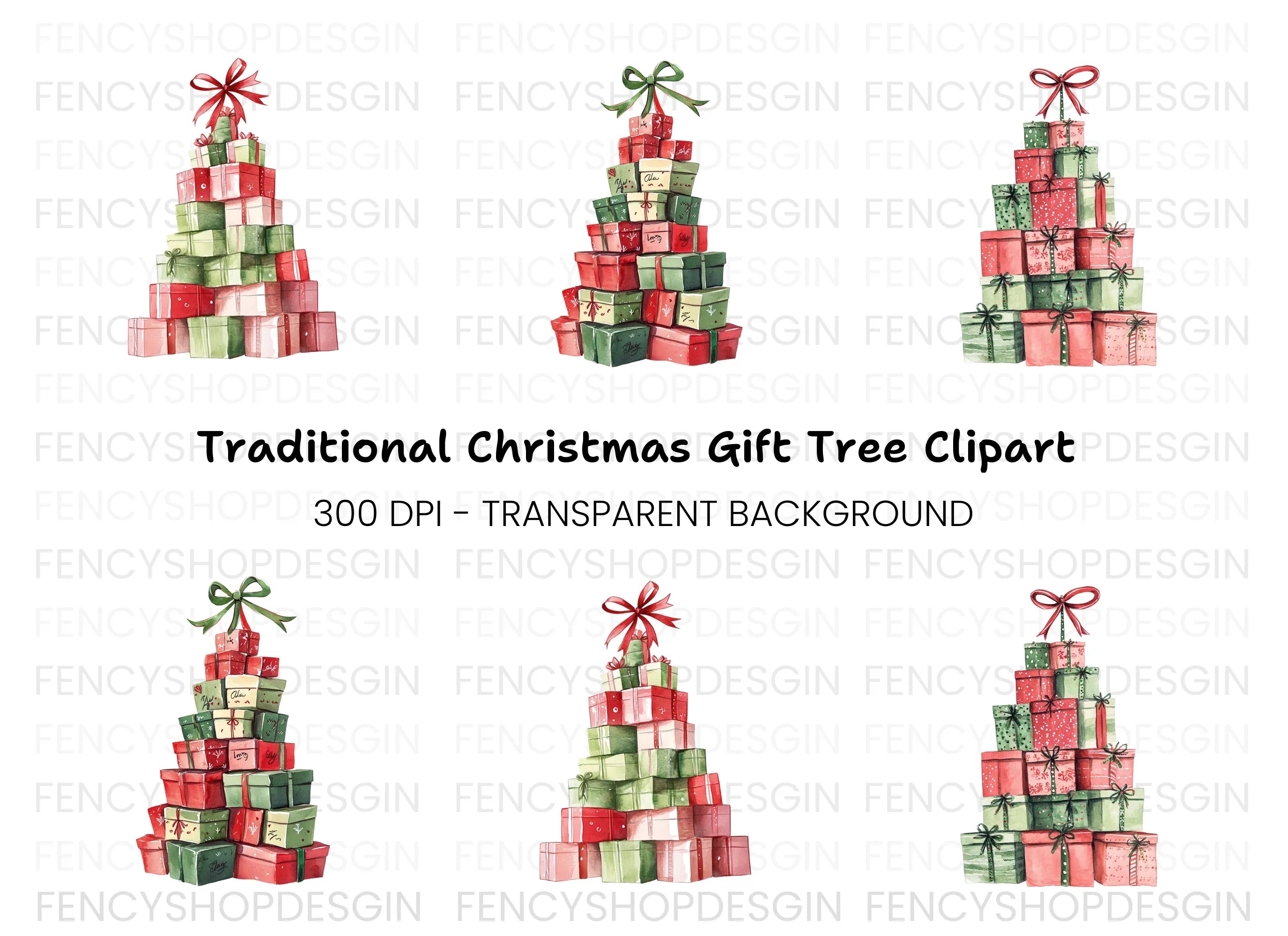 Christmas Gift Box Trees Clipart Bundle