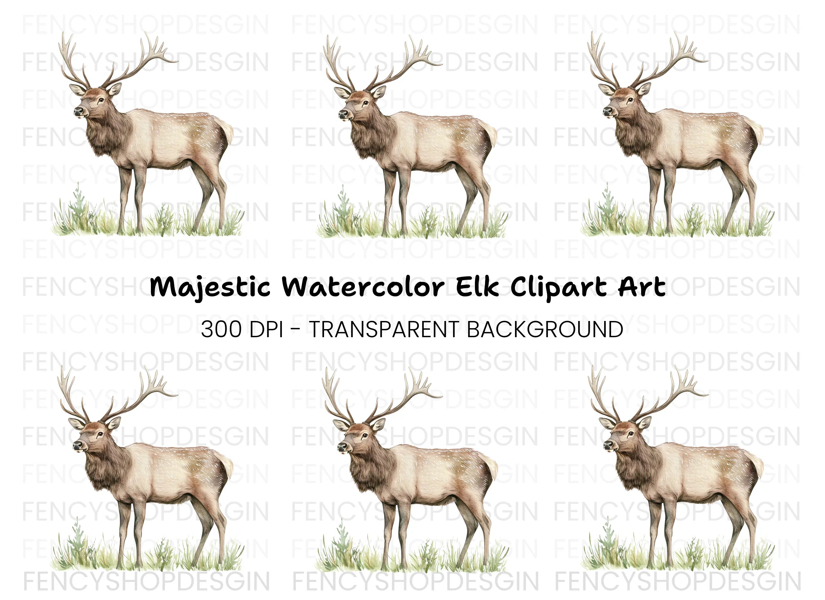 Graceful Elk Standing in Grass Clipart Bundle