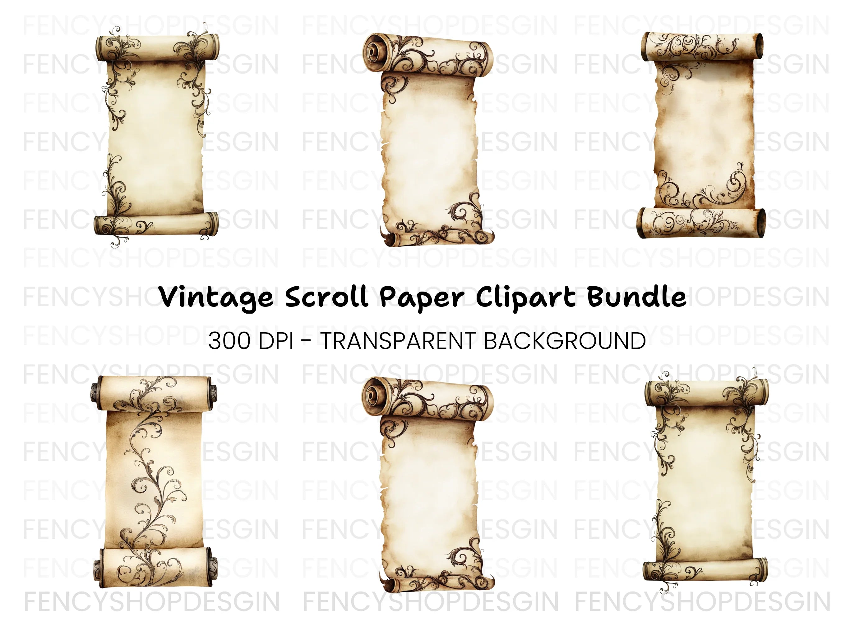 Ornate Floral Scroll Clipart Bundle