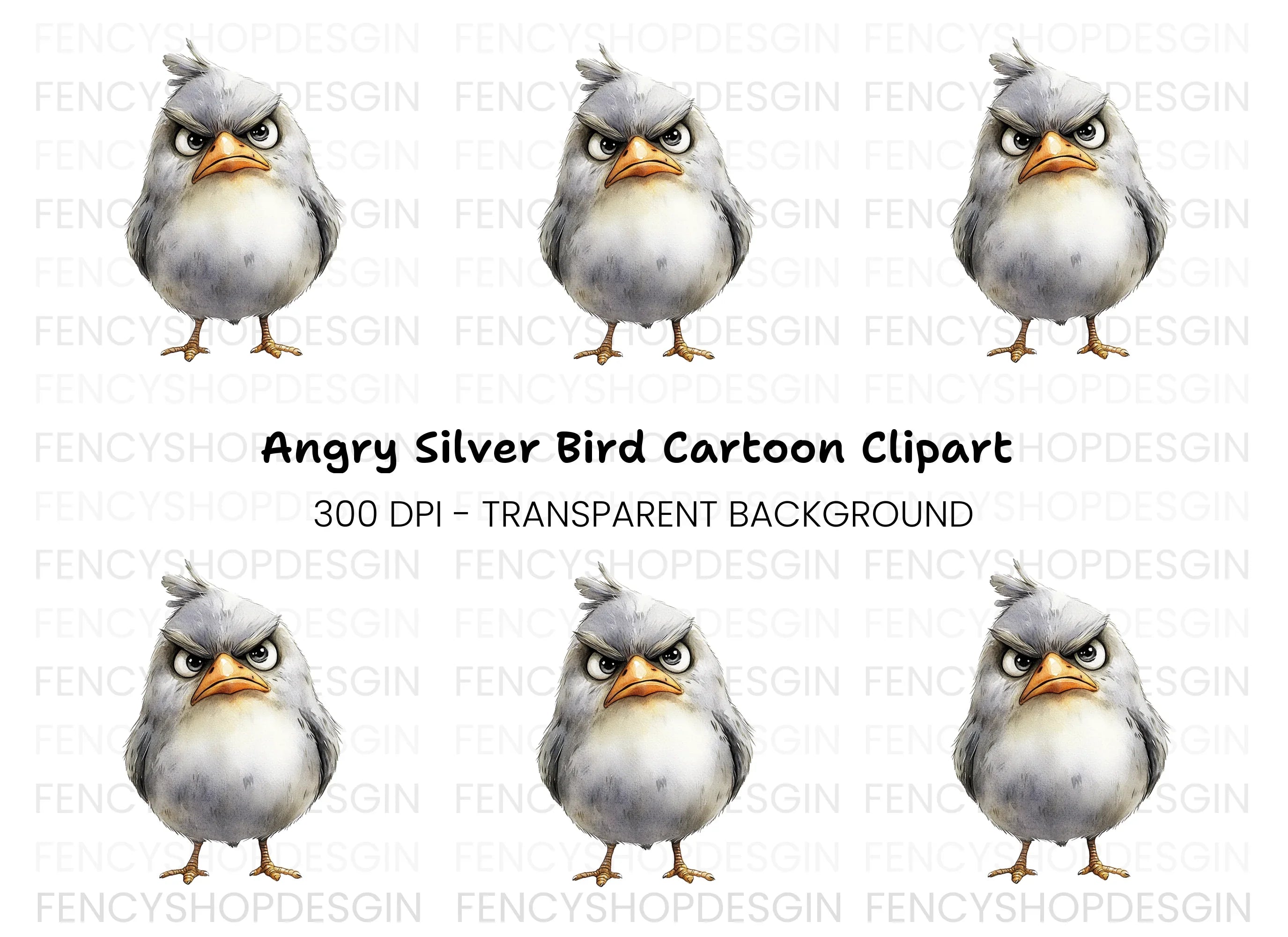 Angry Grey Bird Cartoon Clipart Bundle