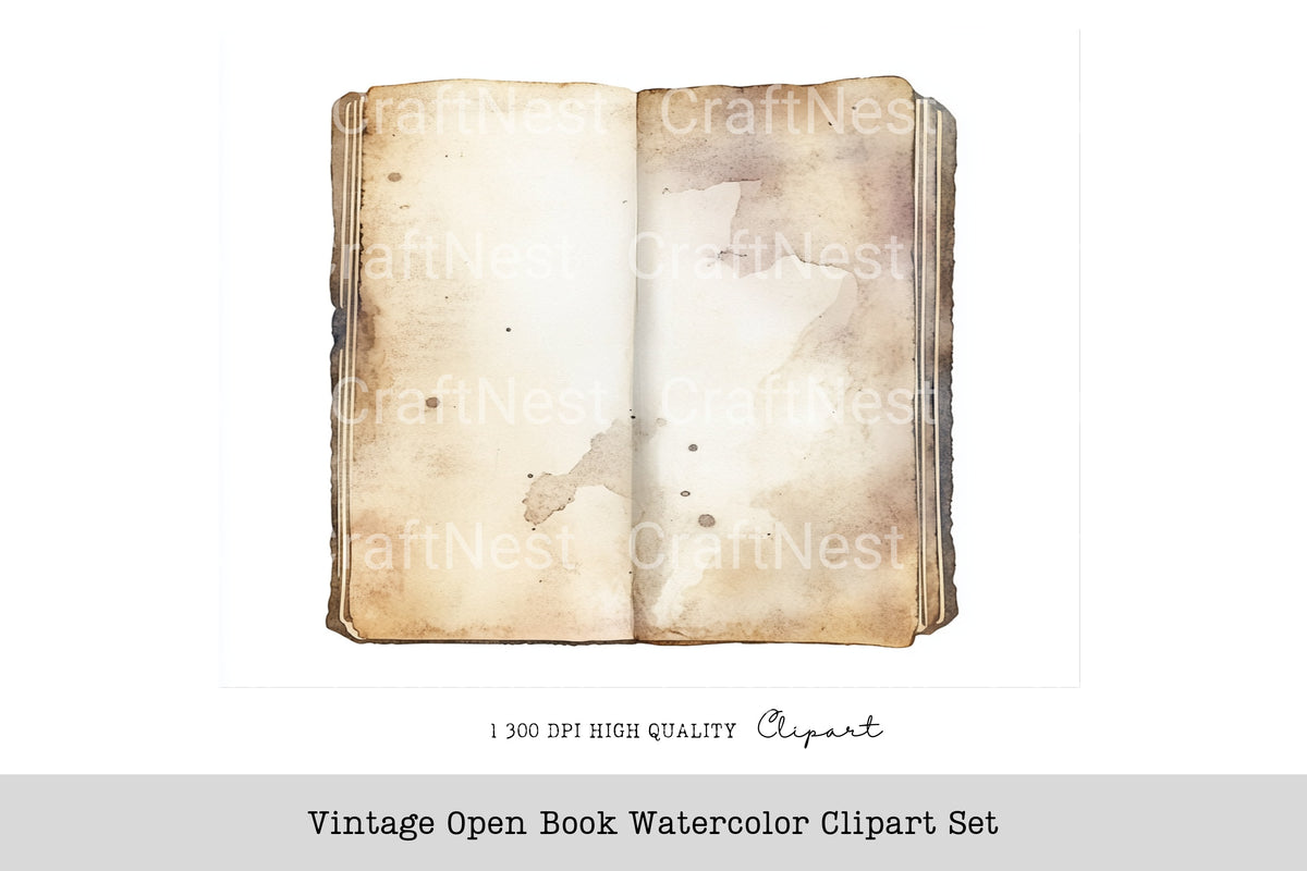 Vintage Open Watercolor Clipart Planner
