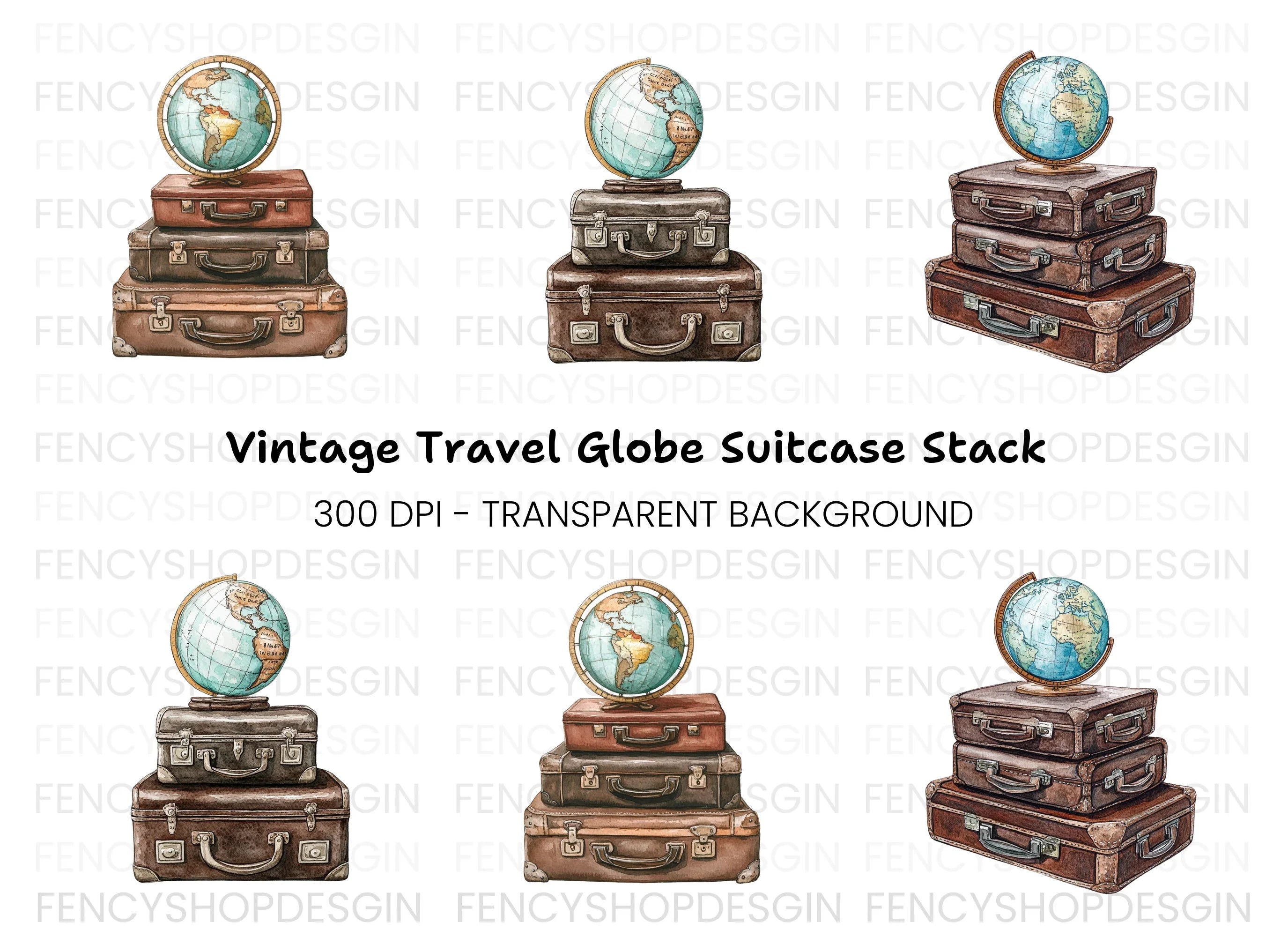 Vintage Suitcases and Globe Clipart Bundle