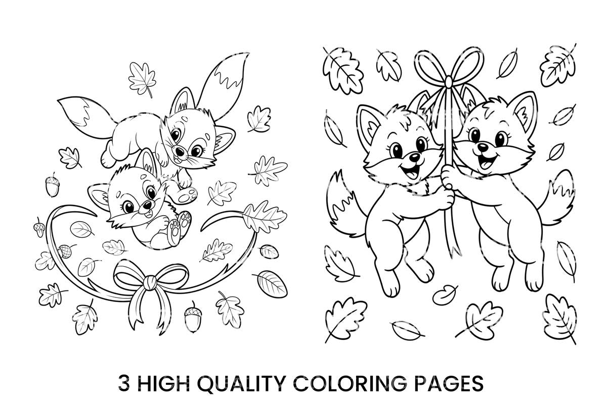 Cute Fox Family Autumn Coloring Books
