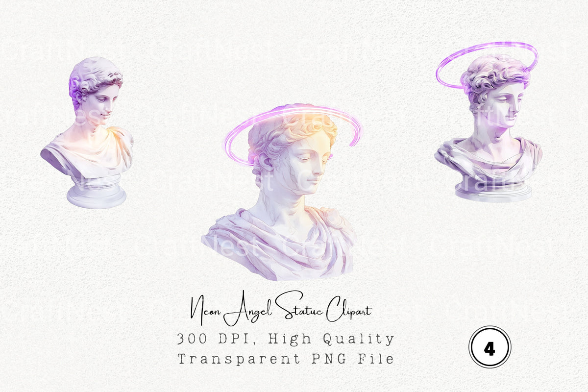 Neon Angel Statue Clipart Bundle