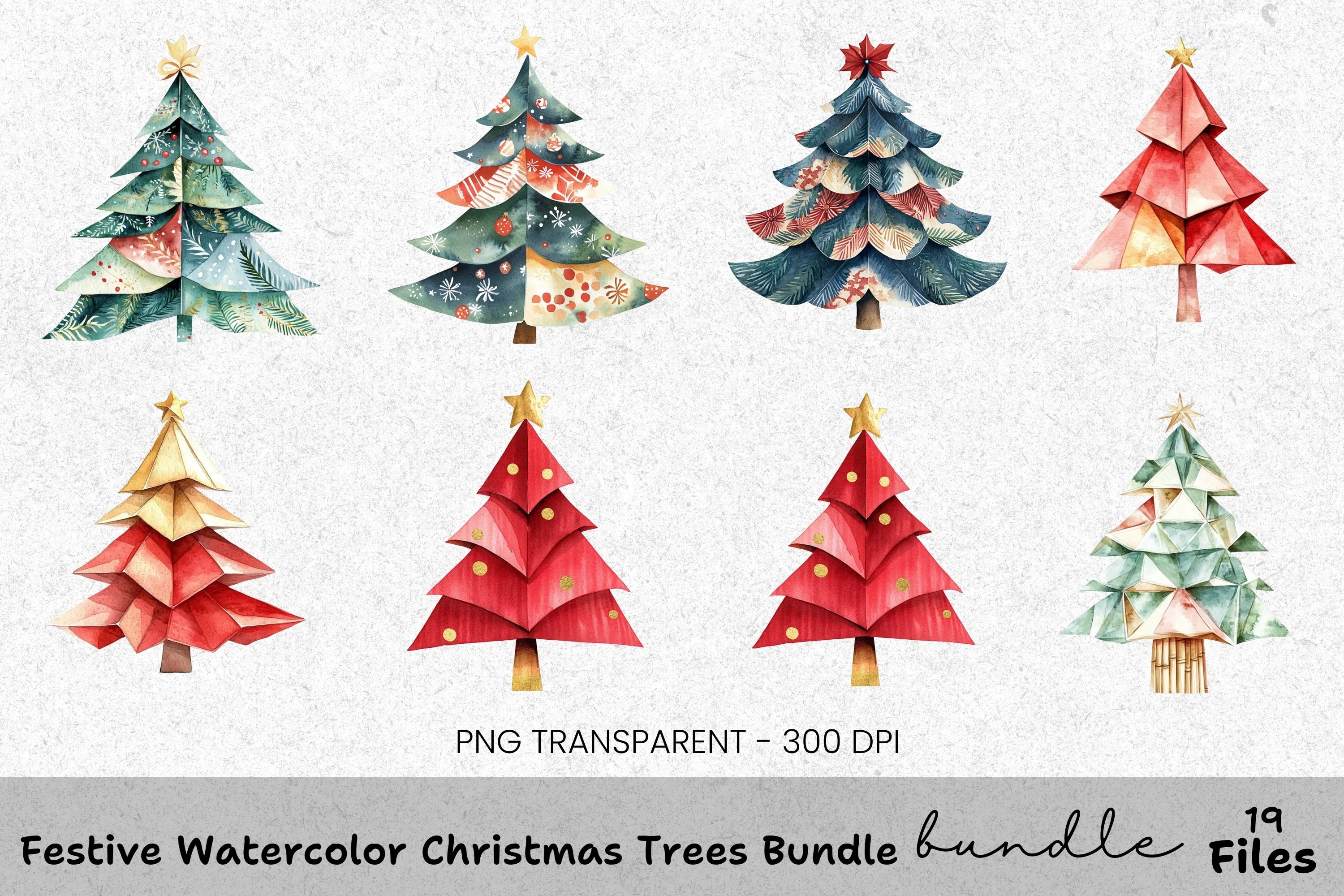 Geometric Christmas Tree Clipart Bundle