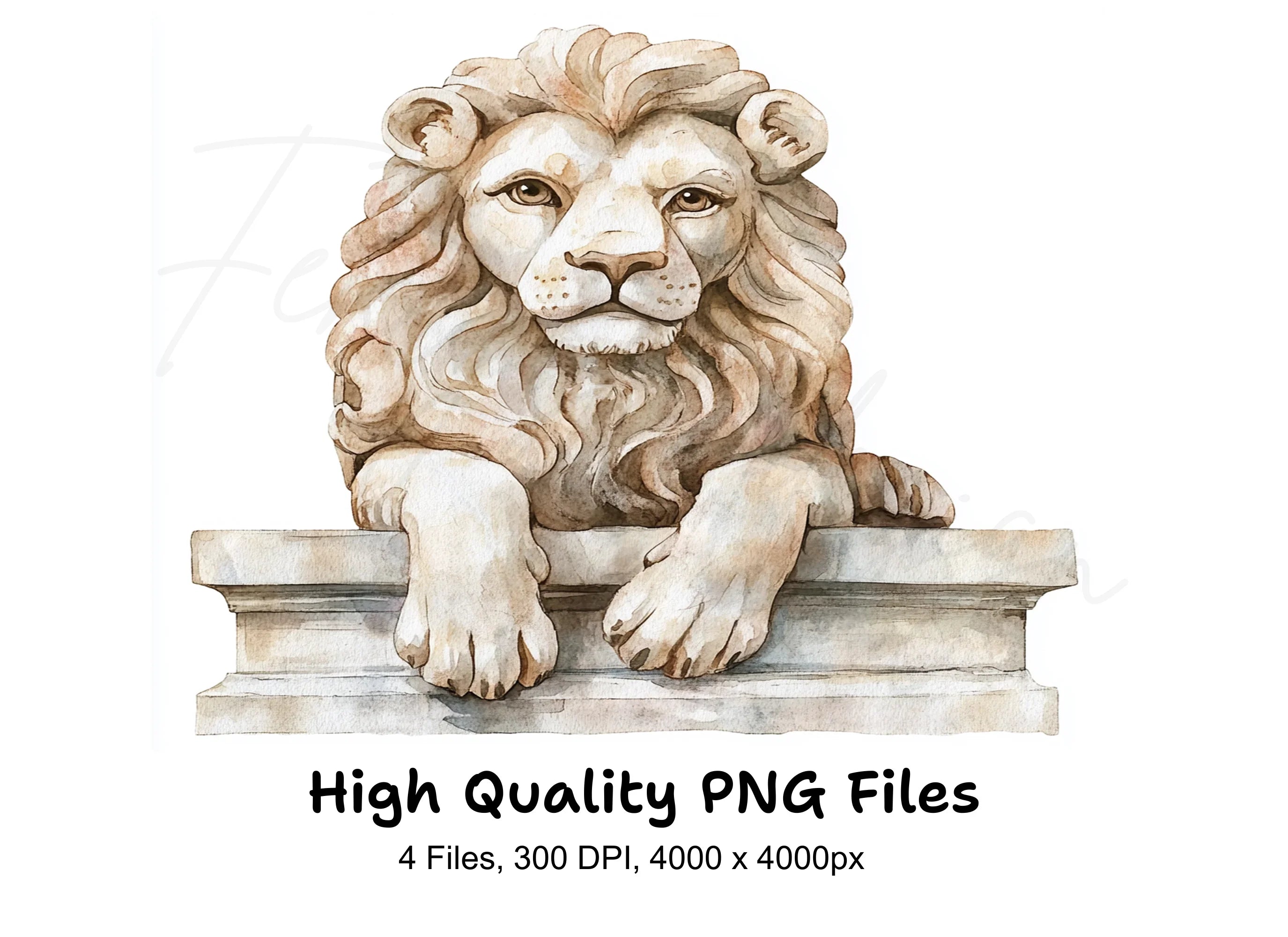 Lion Head and Torso Statue Clipart Bundle