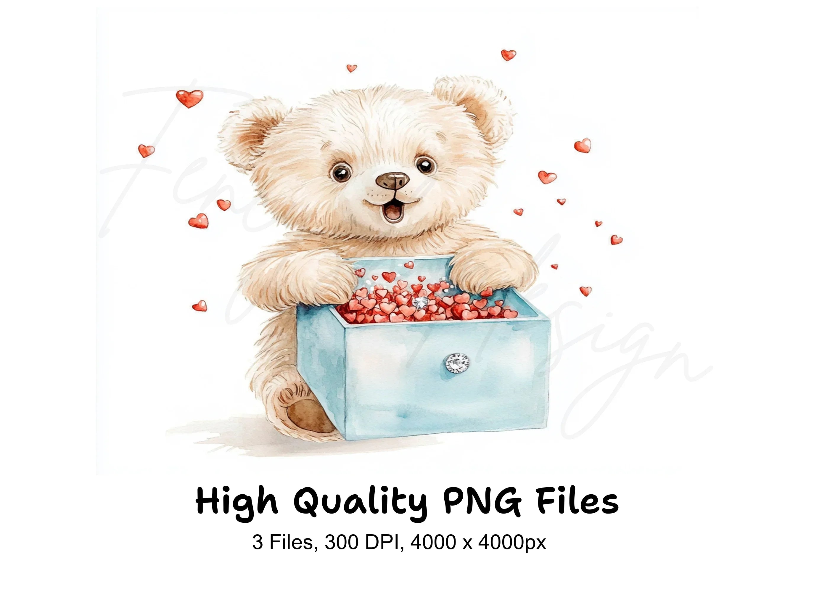 Cute Teddy Bear with Heart Box Clipart Bundle