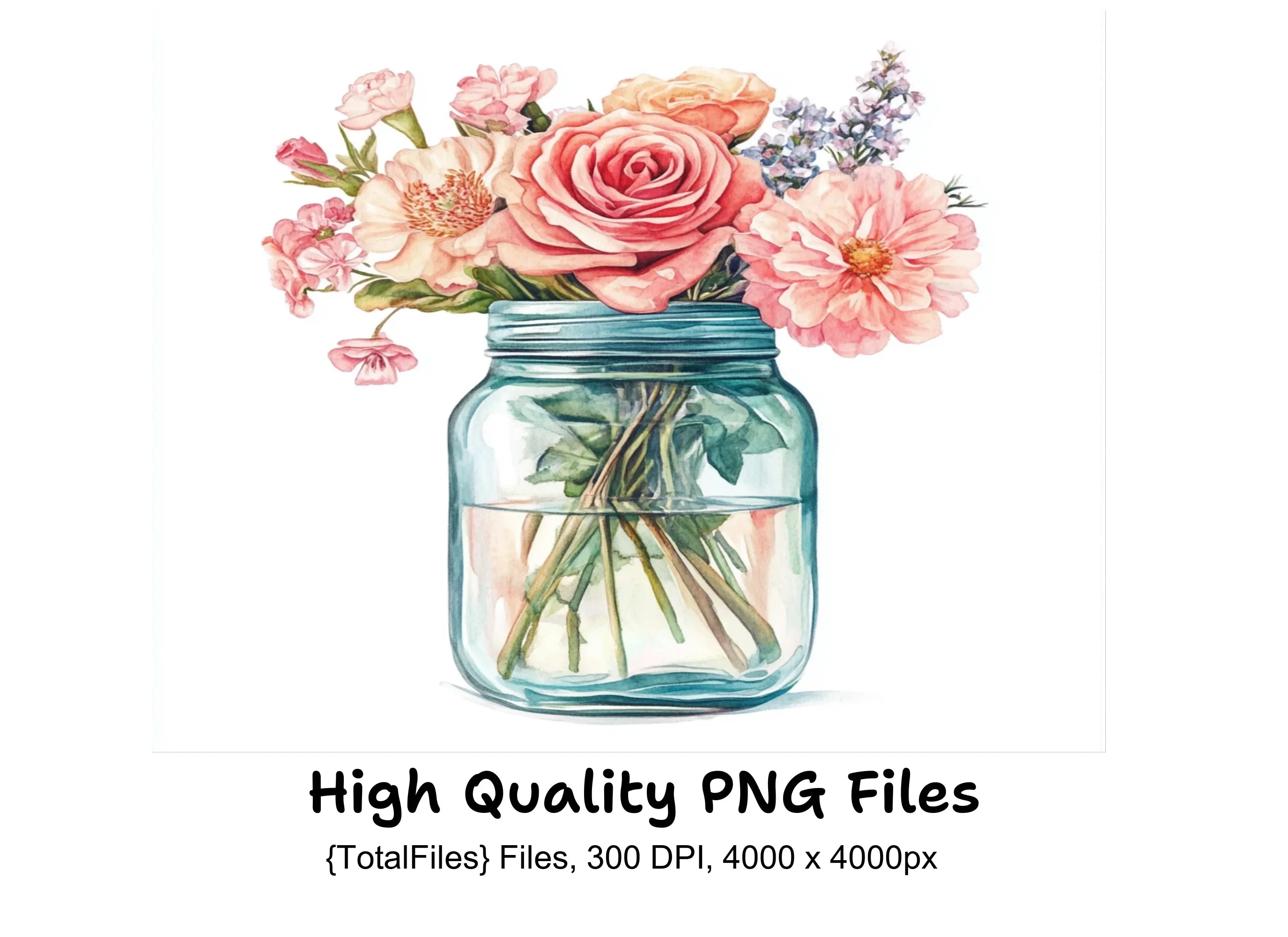 Floral Mason Jar Clipart Bundle