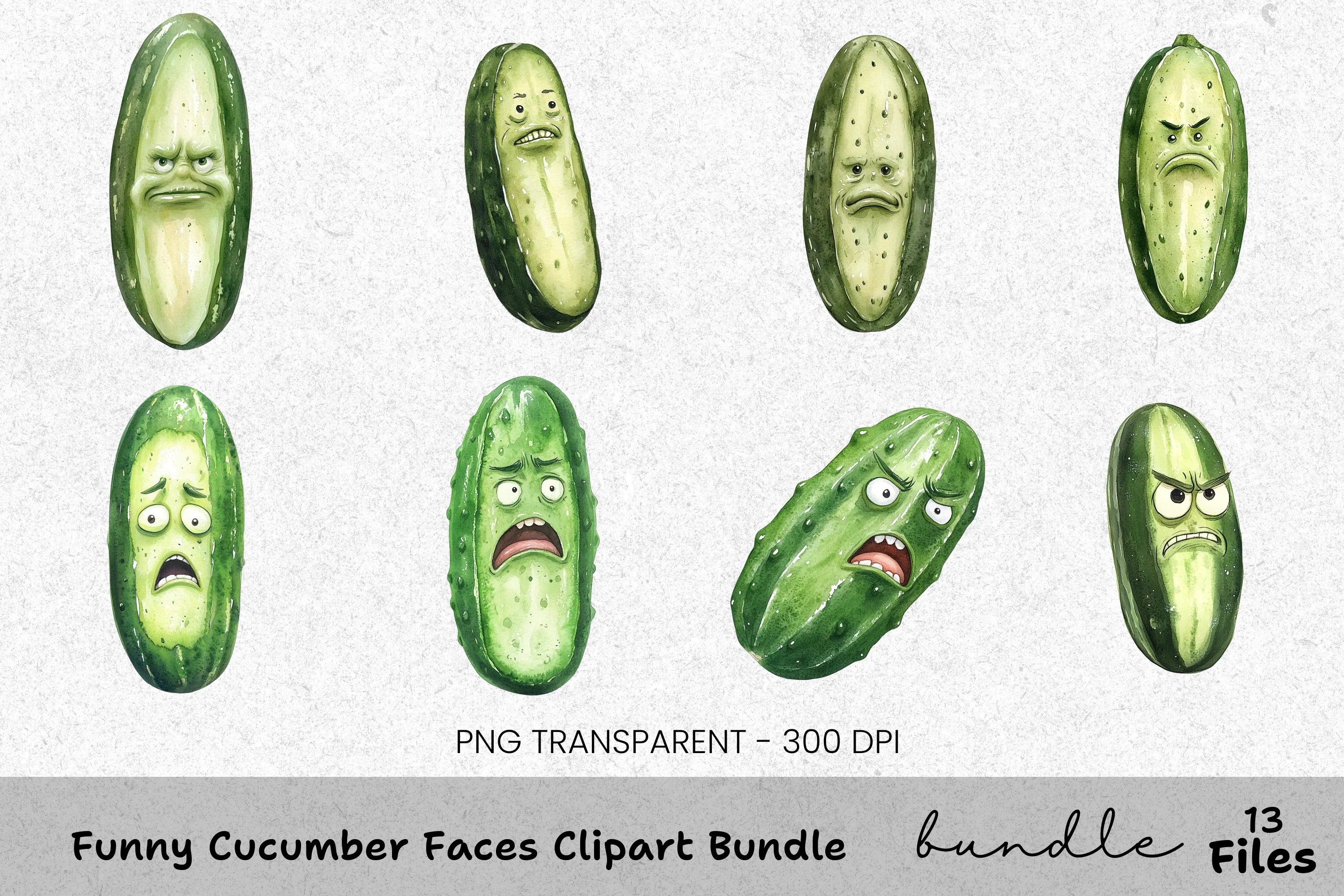 Funny Cucumber Faces Clipart Bundle