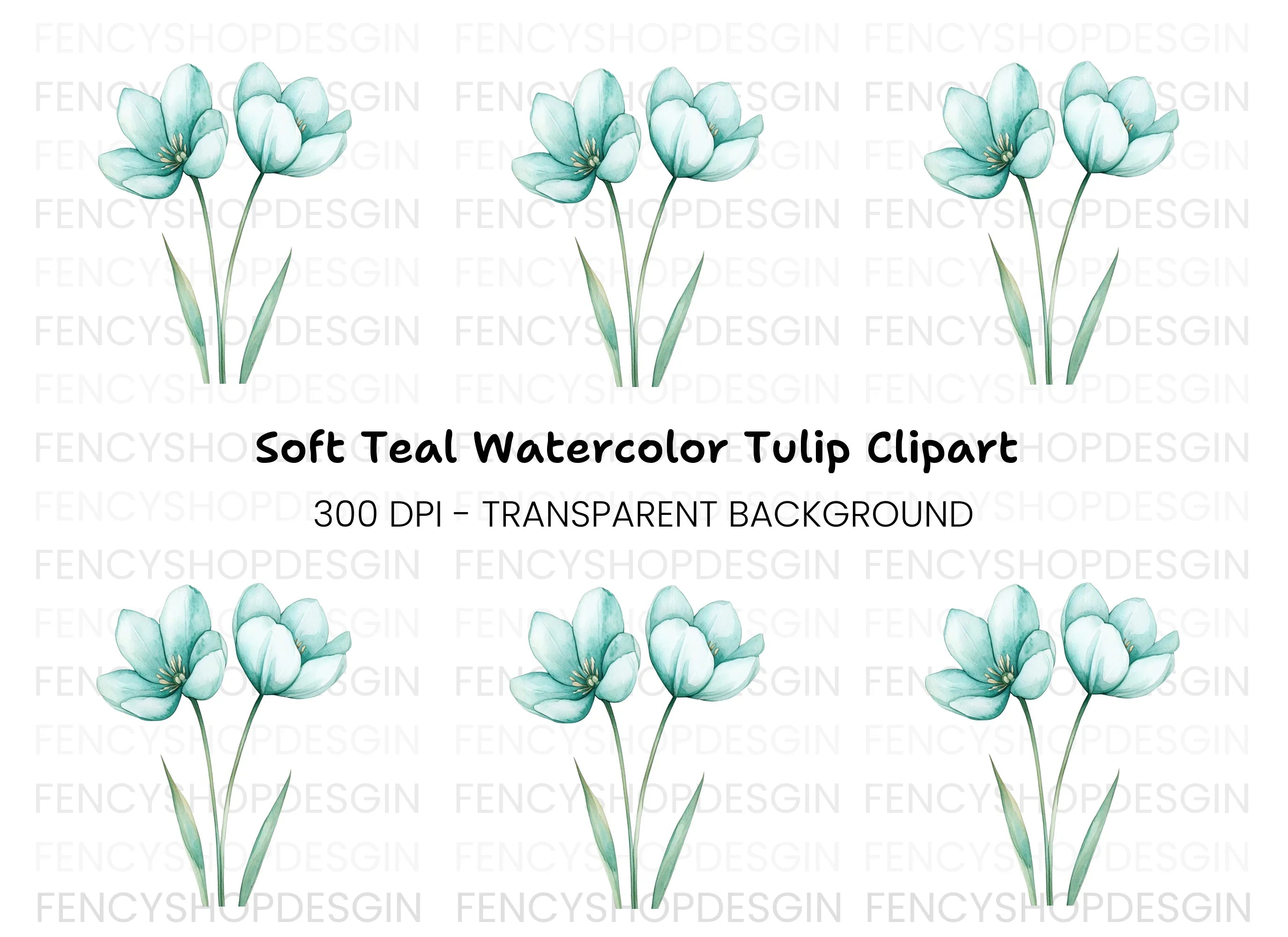 Elegant Teal Flower Buds Clipart Bundle