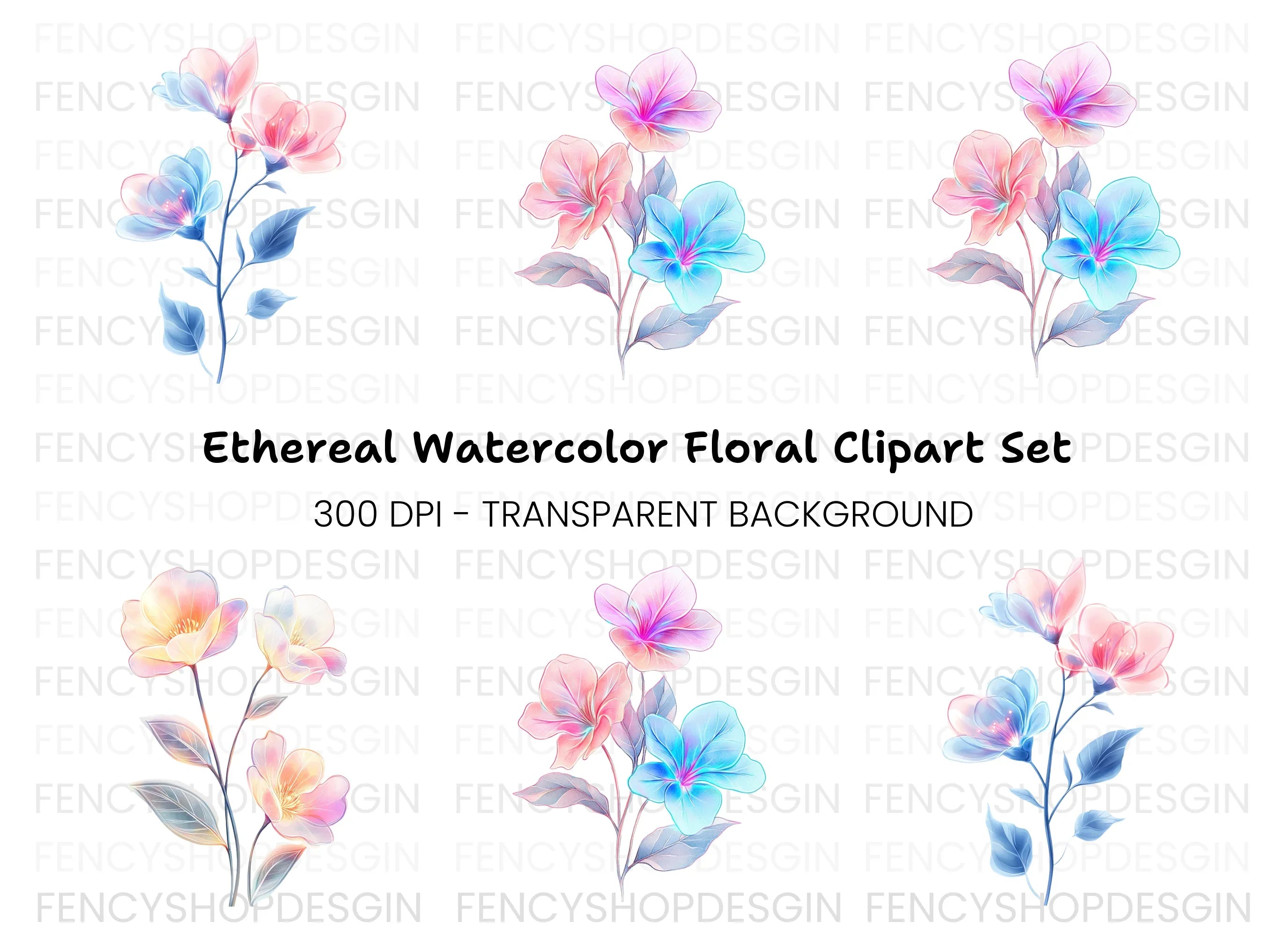 Vibrant Translucent Flower Clipart Bundle