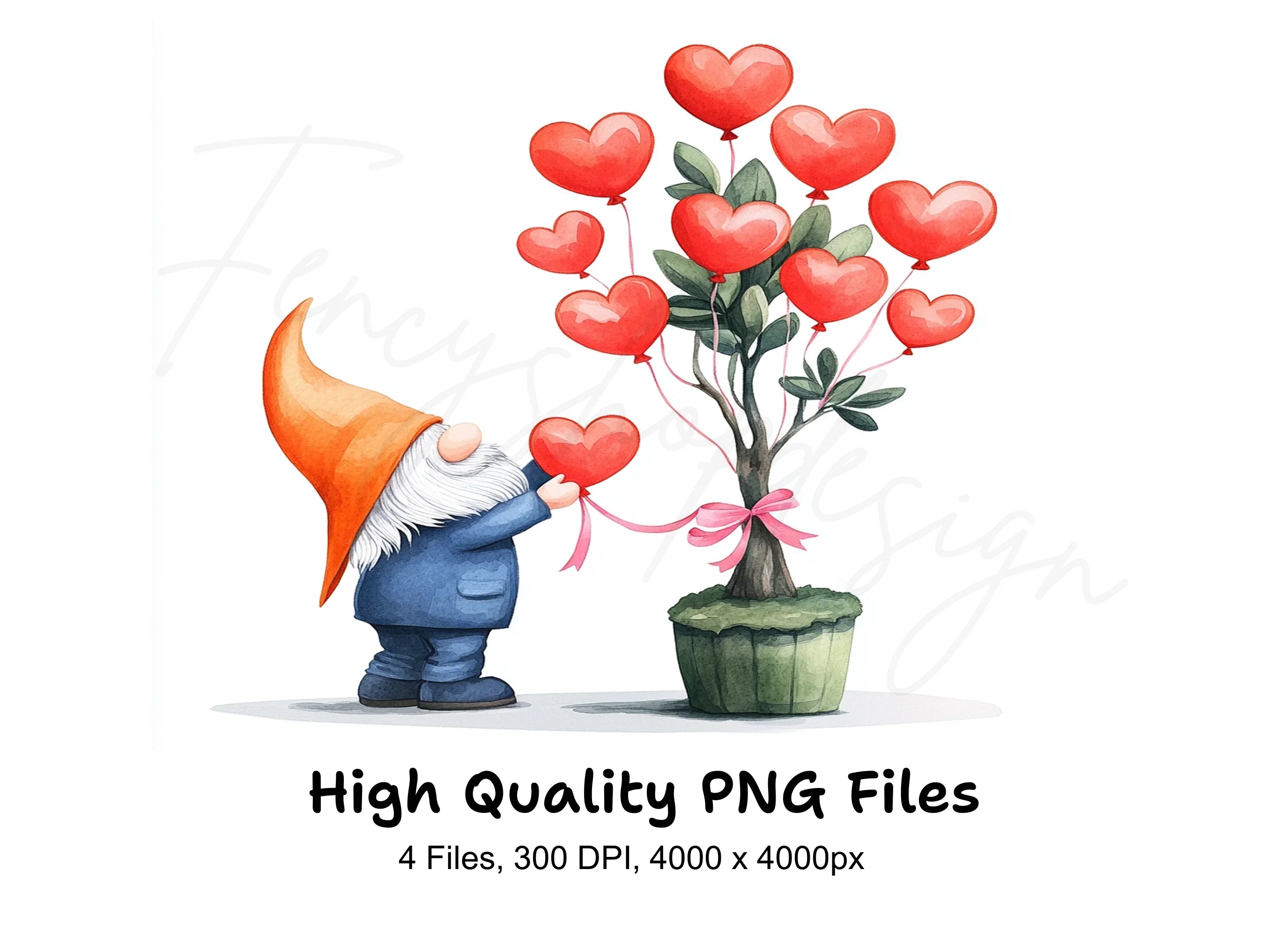 Gnomes Decorating Heart Trees Clipart Bundle