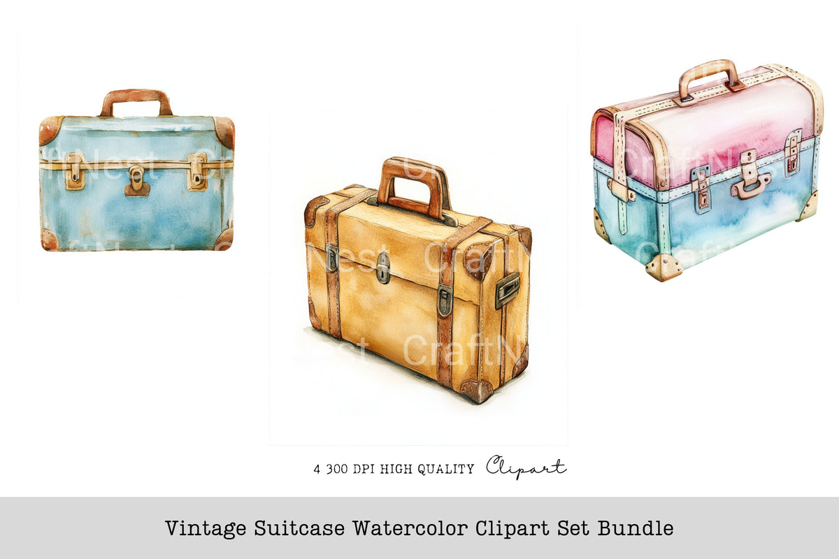 Vintage Suitcase Clipart Bundle