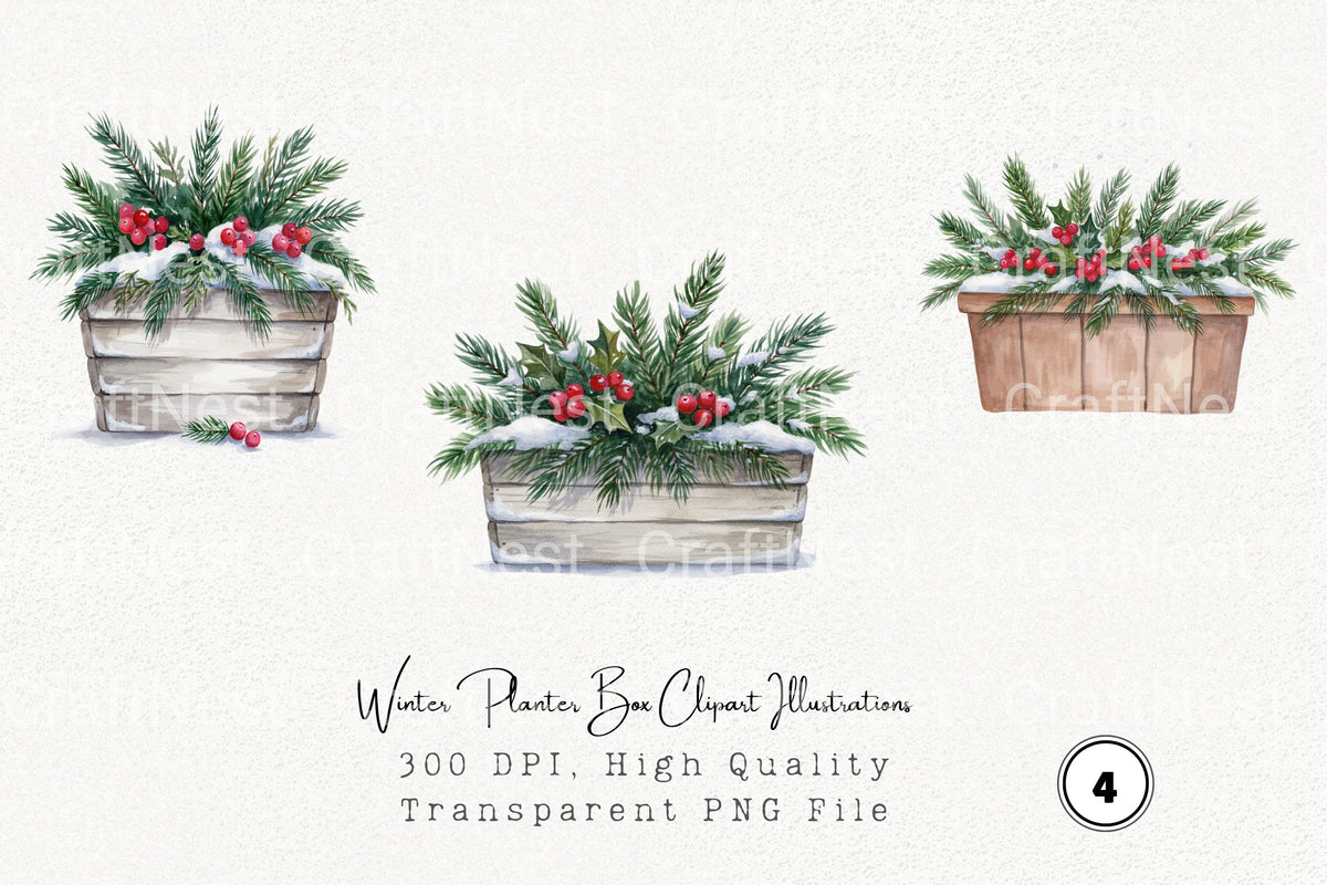 Winter Planter Box Illustrations Clipart Bundle