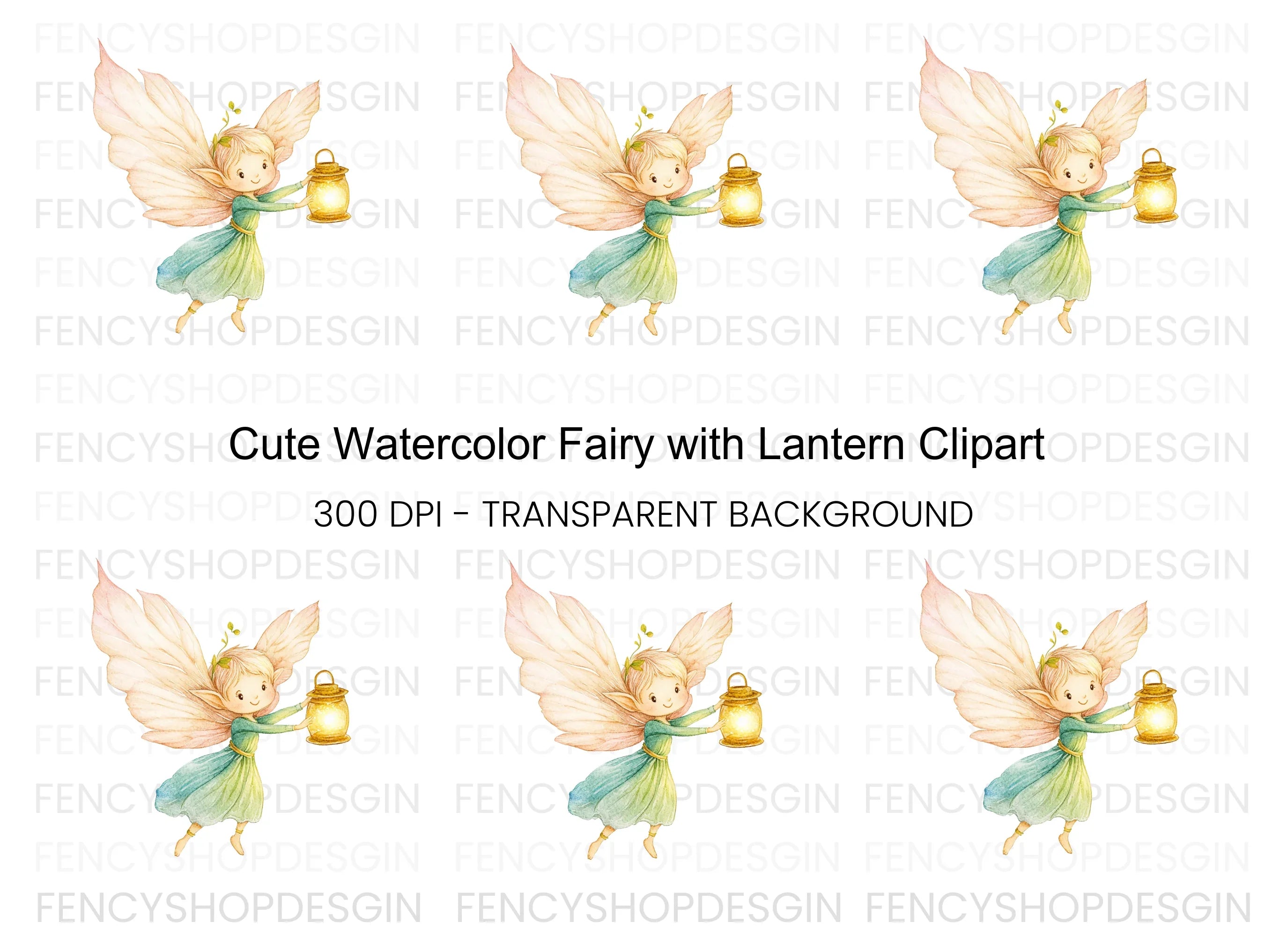 Enchanting Fairy with Glowing Lantern Clipart Bundle