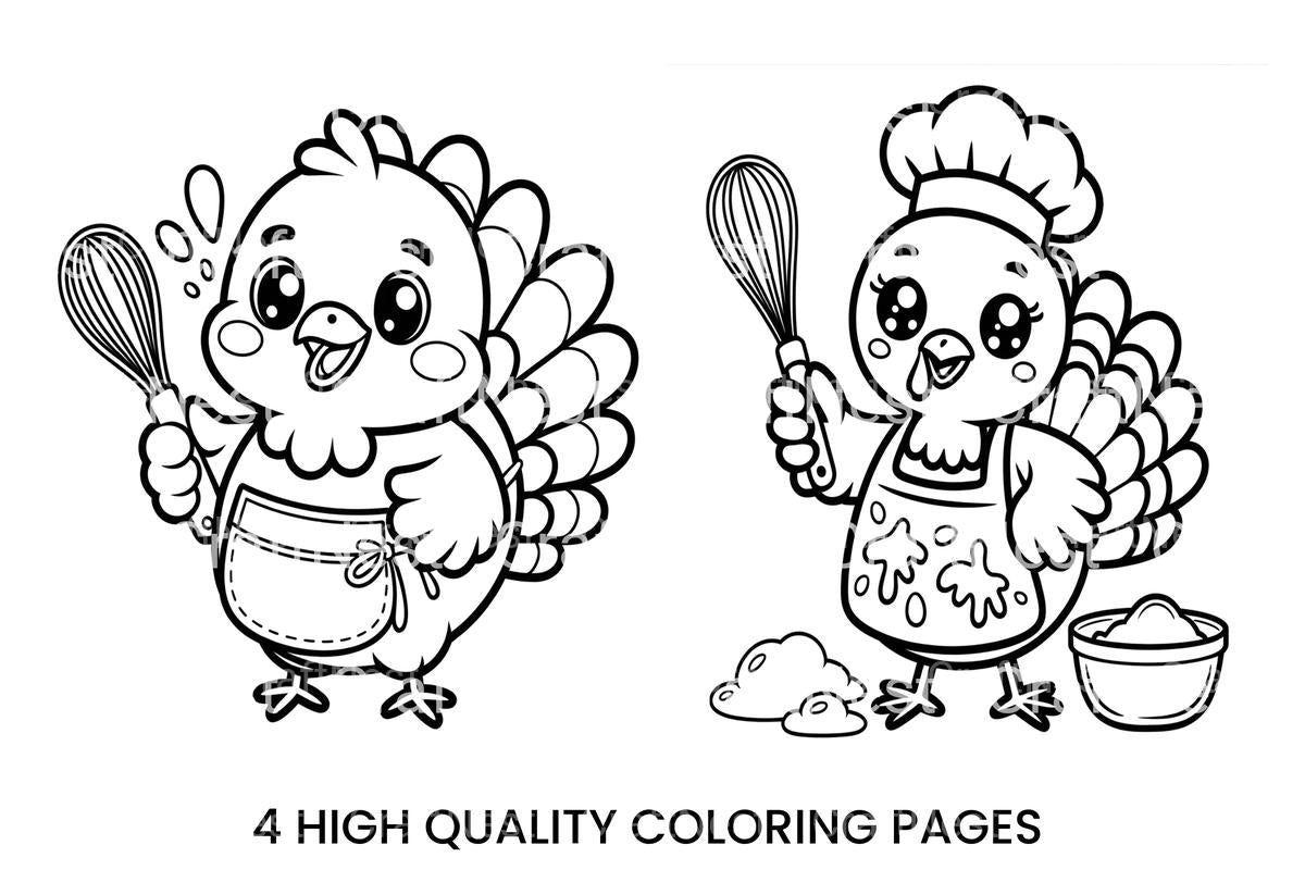 Cute Turkey Chefs Coloring Books