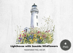 Lighthouse and Seaside Wildflowers Clipart Bundle - CraftNest - Digital Crafting and Art