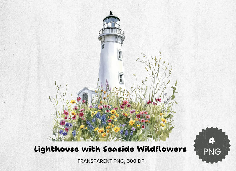 Lighthouse and Seaside Wildflowers Clipart Bundle - CraftNest - Digital Crafting and Art