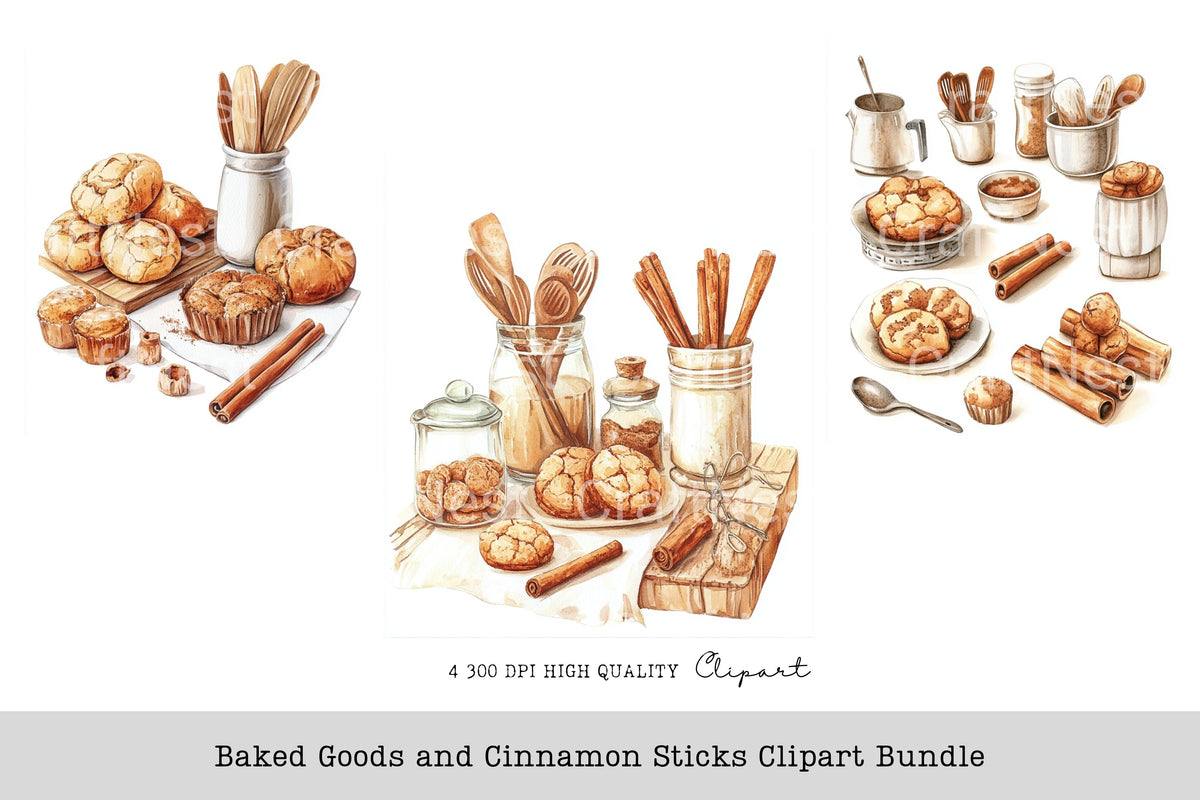 Baked Goods And Cinnamon Sticks Clipart Bundle