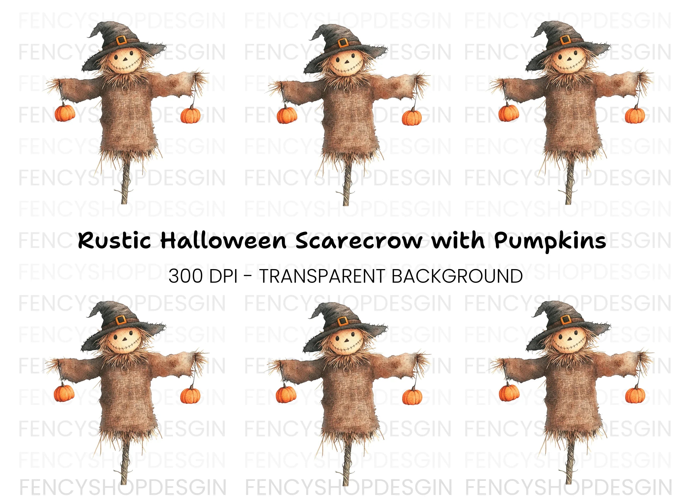 Happy Scarecrow and Pumpkins Clipart Bundle
