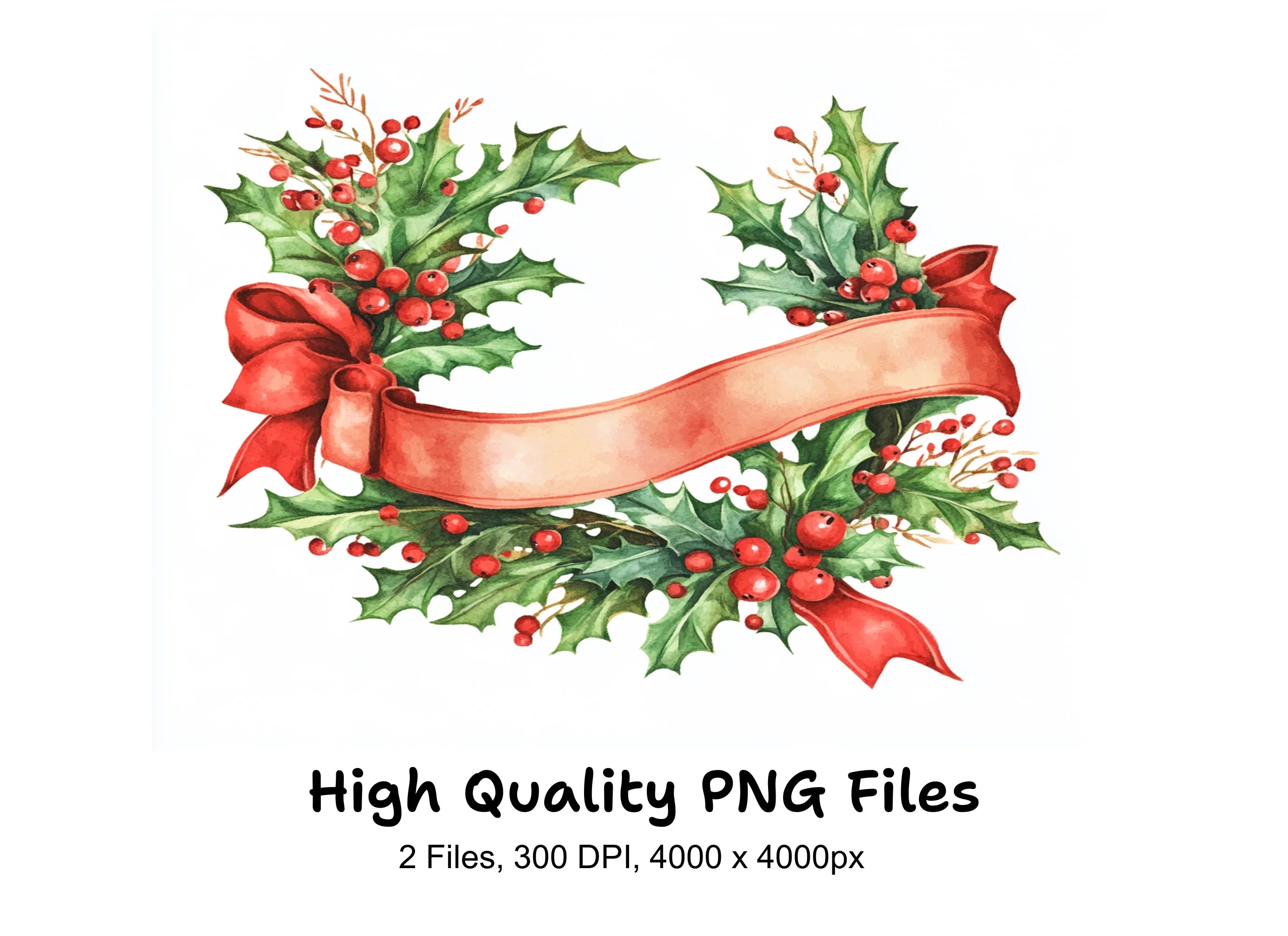 Christmas Holly Wreath Clipart Bundle