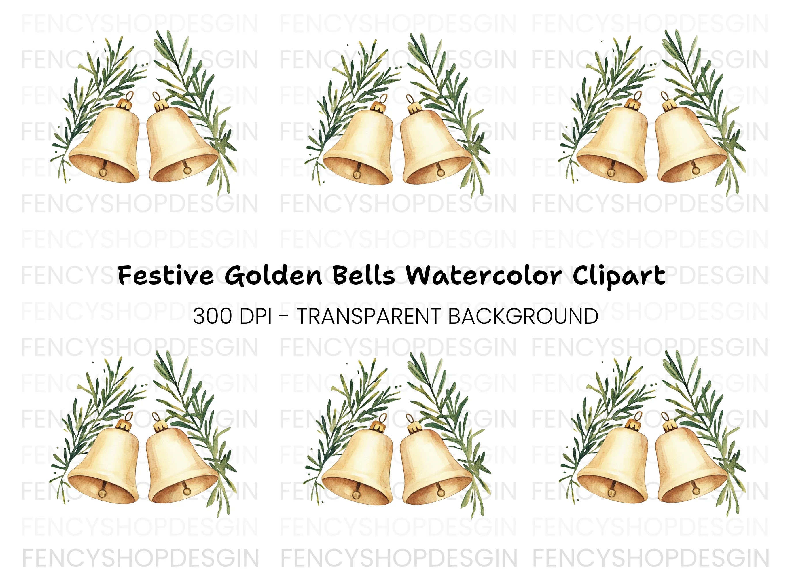 Festive Bells with Pine Clipart Bundle