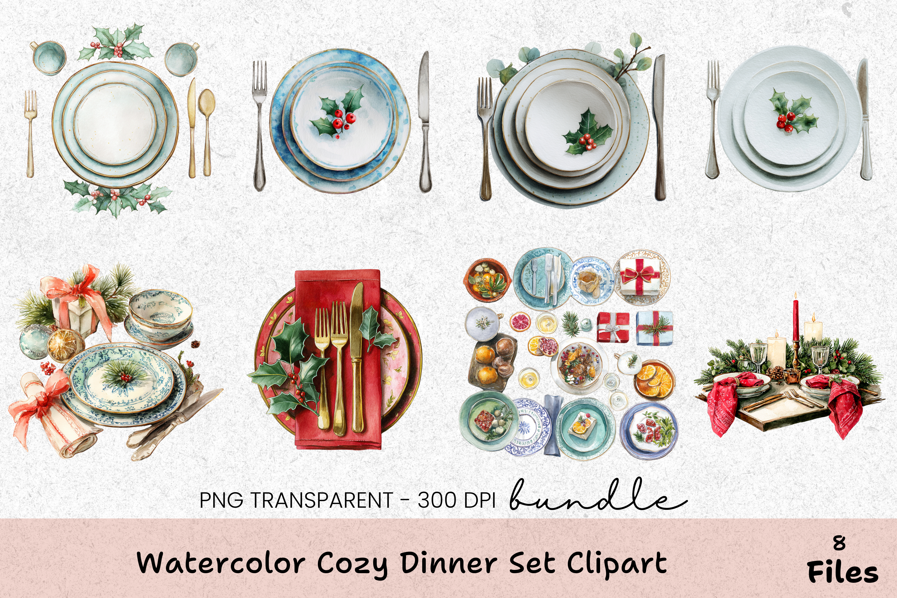 Cozy Dinner Set Clipart Bundle